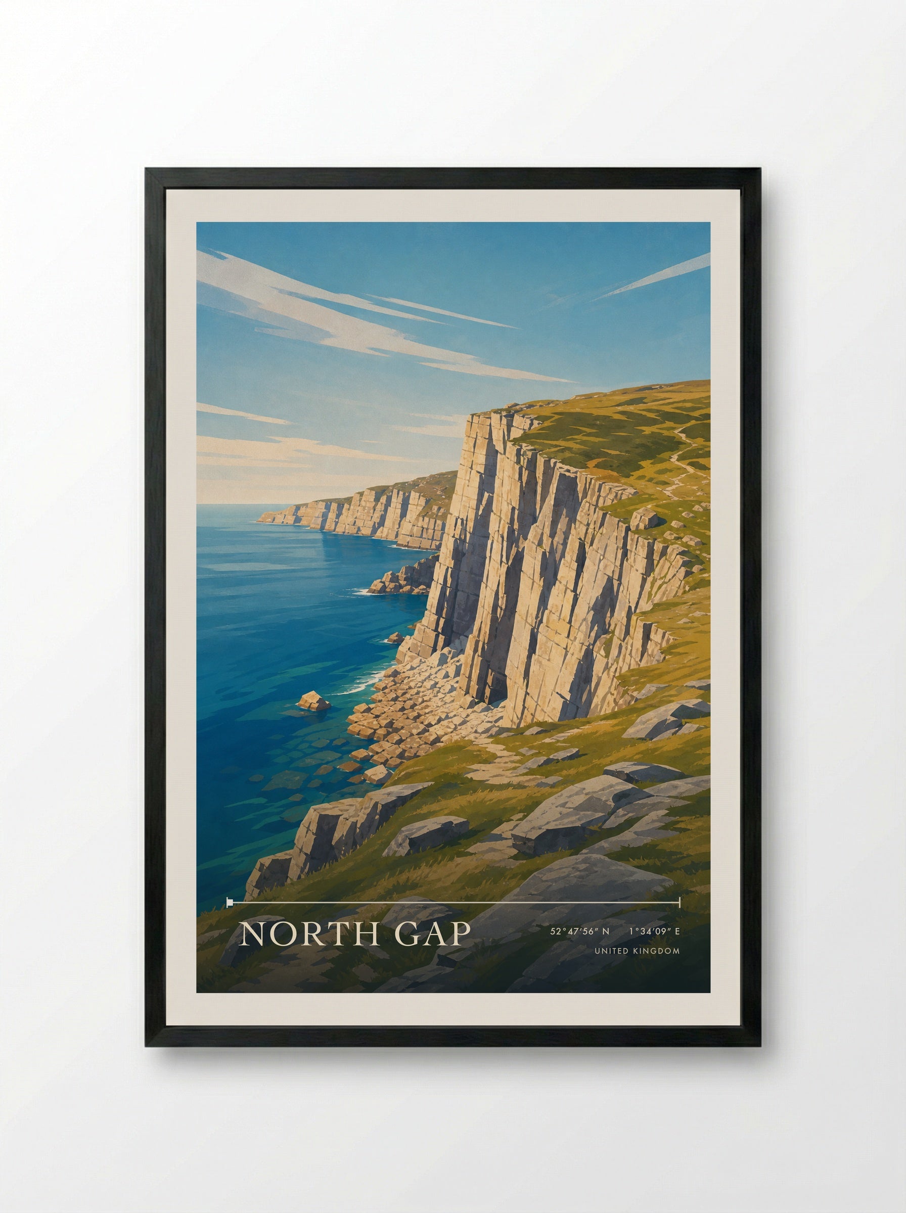 North Gap United Kingdom Travel Poster - Framed Print Black