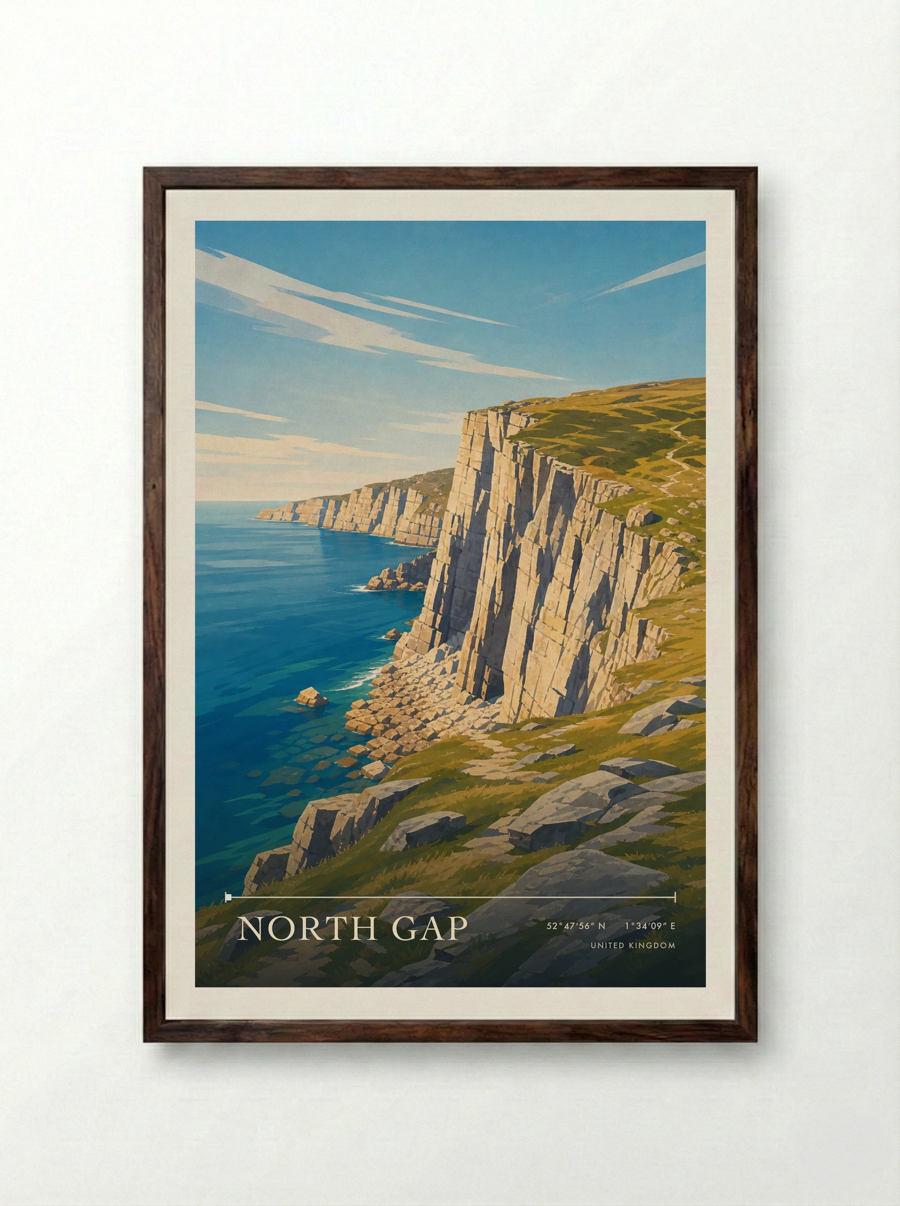 North Gap United Kingdom Travel Poster - Framed Print Dark Wood