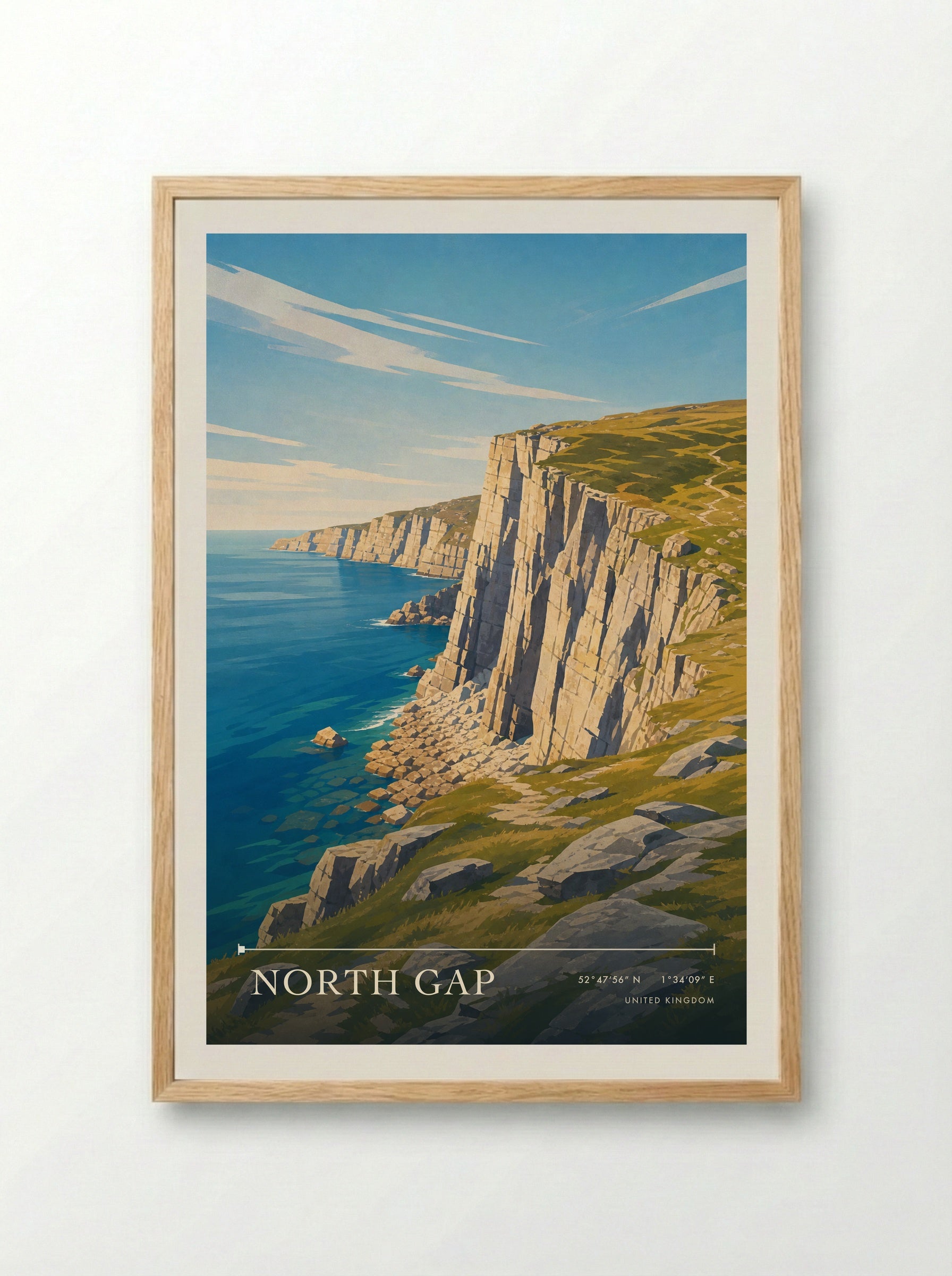 North Gap United Kingdom Travel Poster - Framed Print Wood