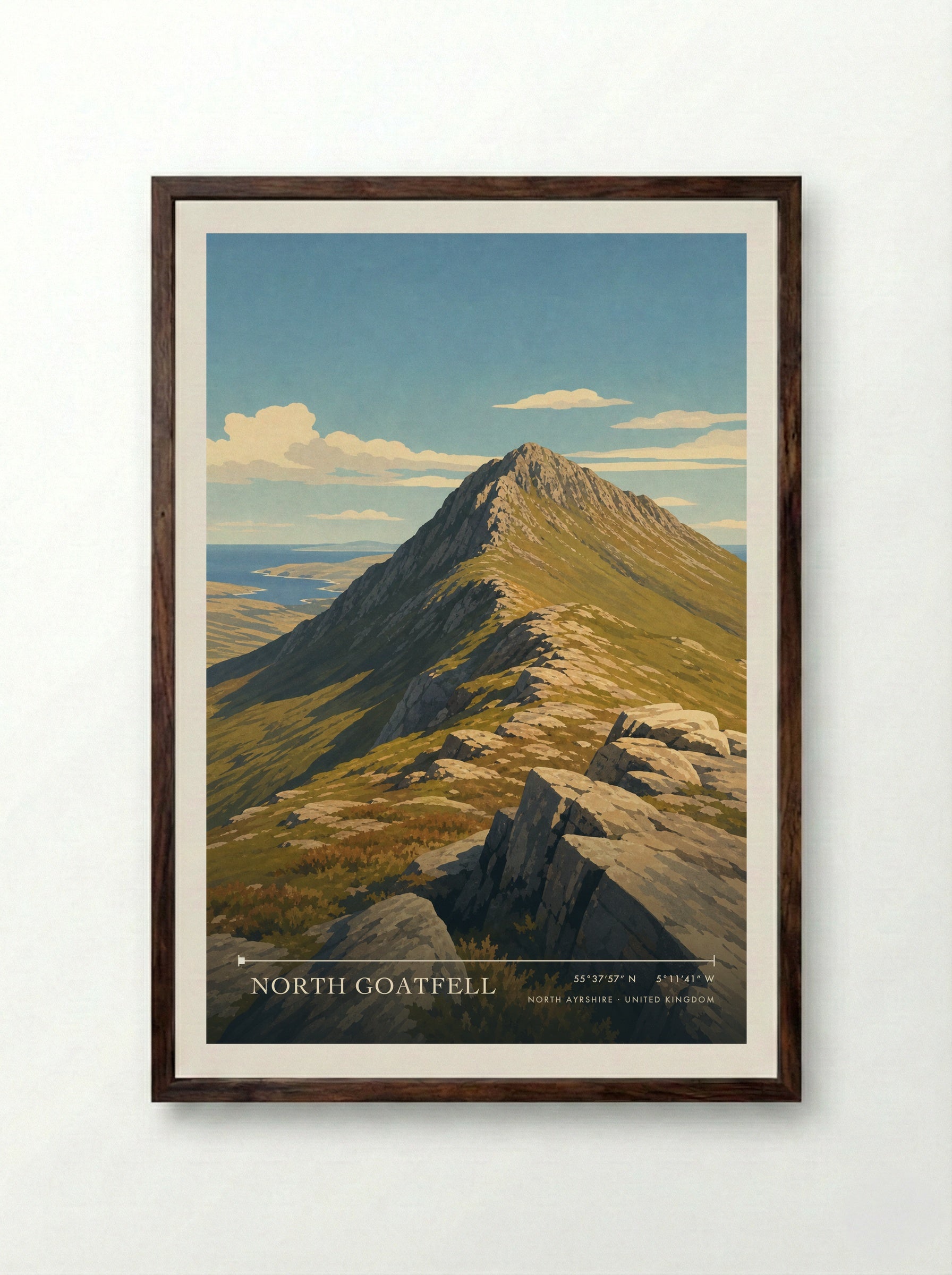 North Goatfell North Ayrshire United Kingdom Travel Poster - Framed Print Dark Wood