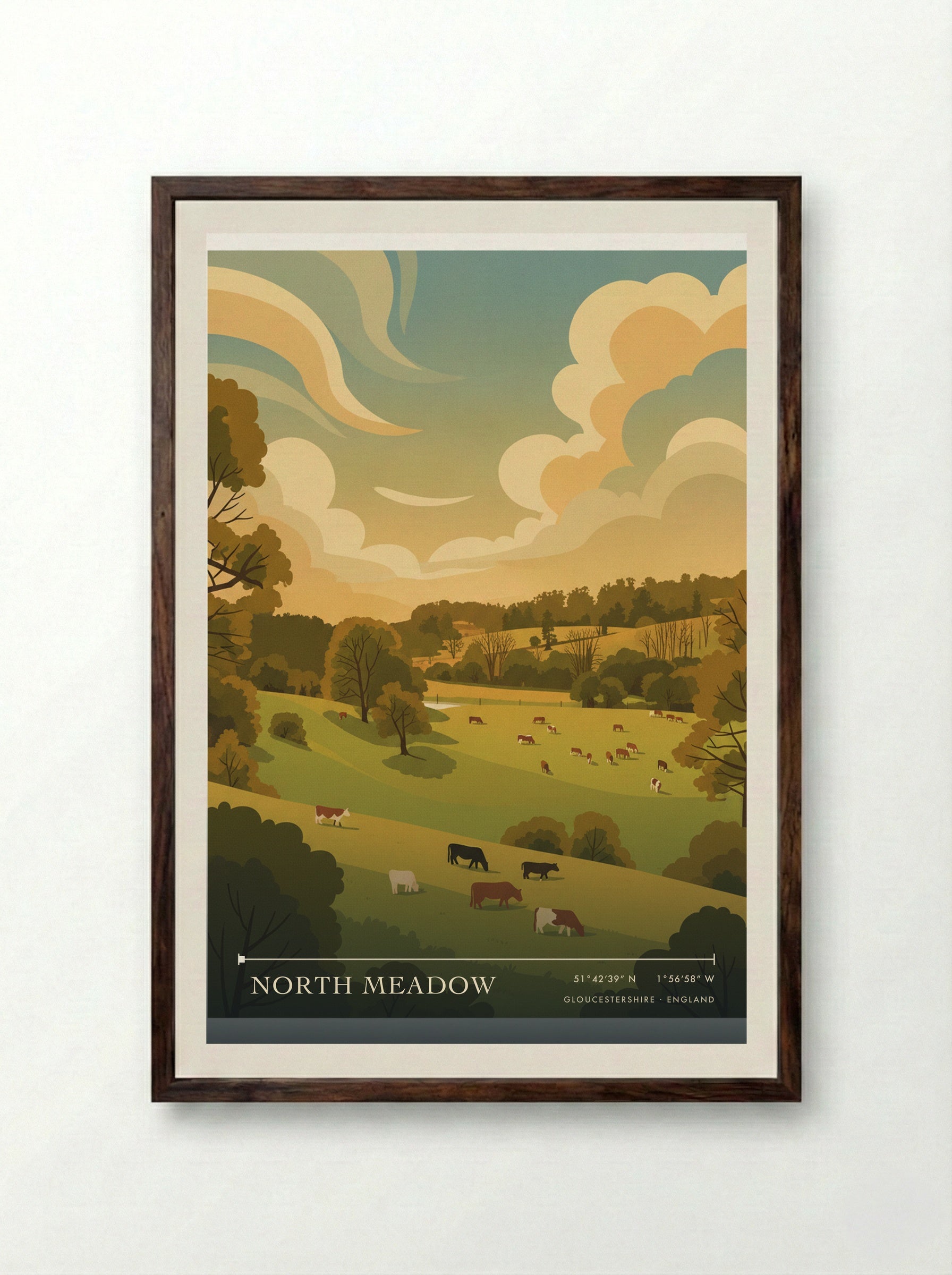 North Meadow Gloucestershire England Travel Poster - Framed Print Dark Wood