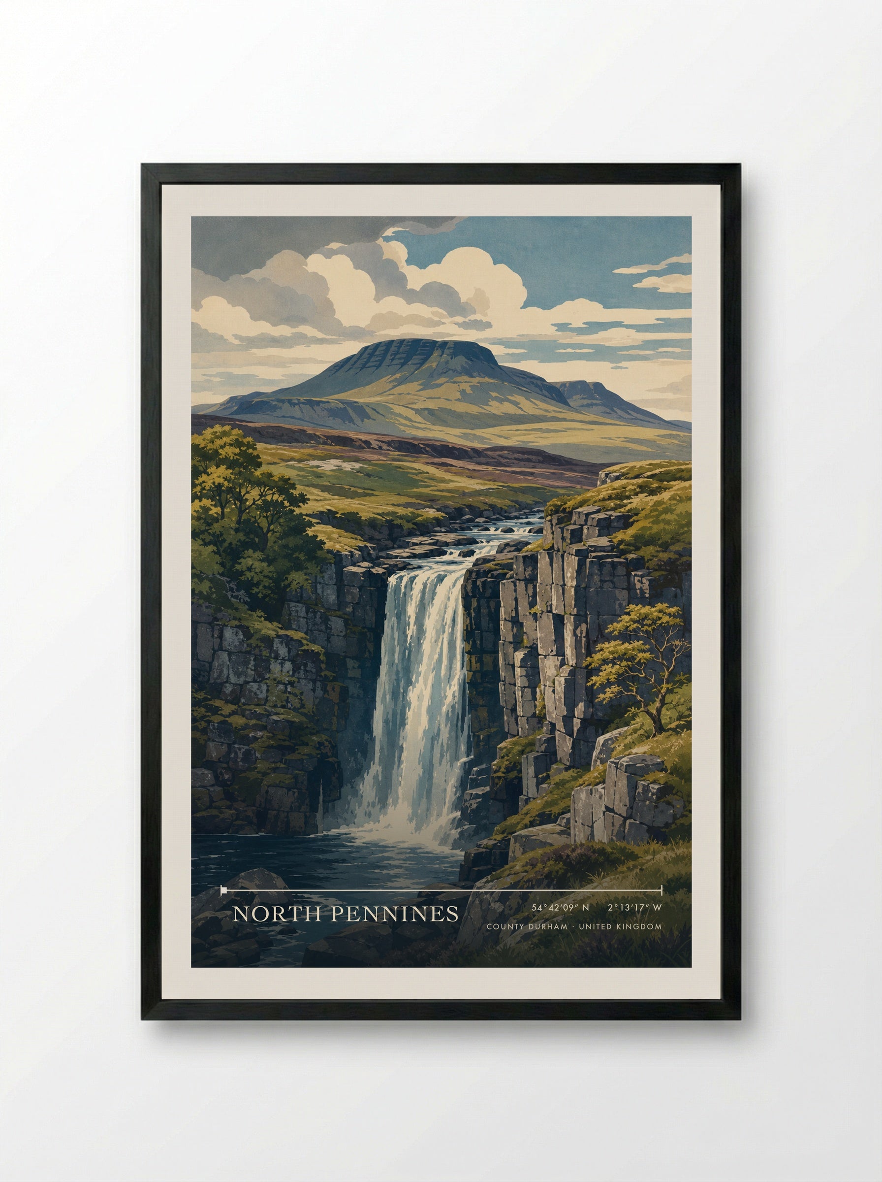 North Pennines County Durham United Kingdom Travel Poster - Framed Print Black