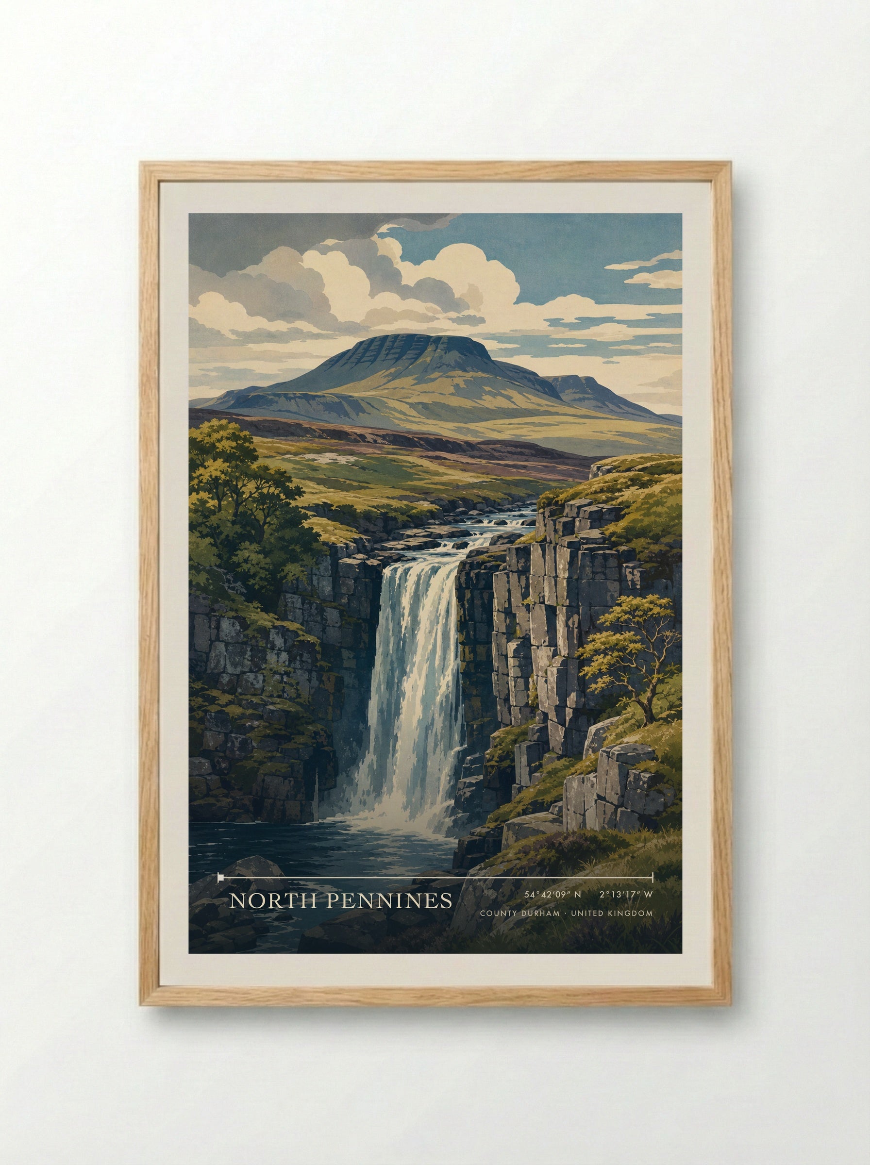 North Pennines County Durham United Kingdom Travel Poster - Framed Print Wood