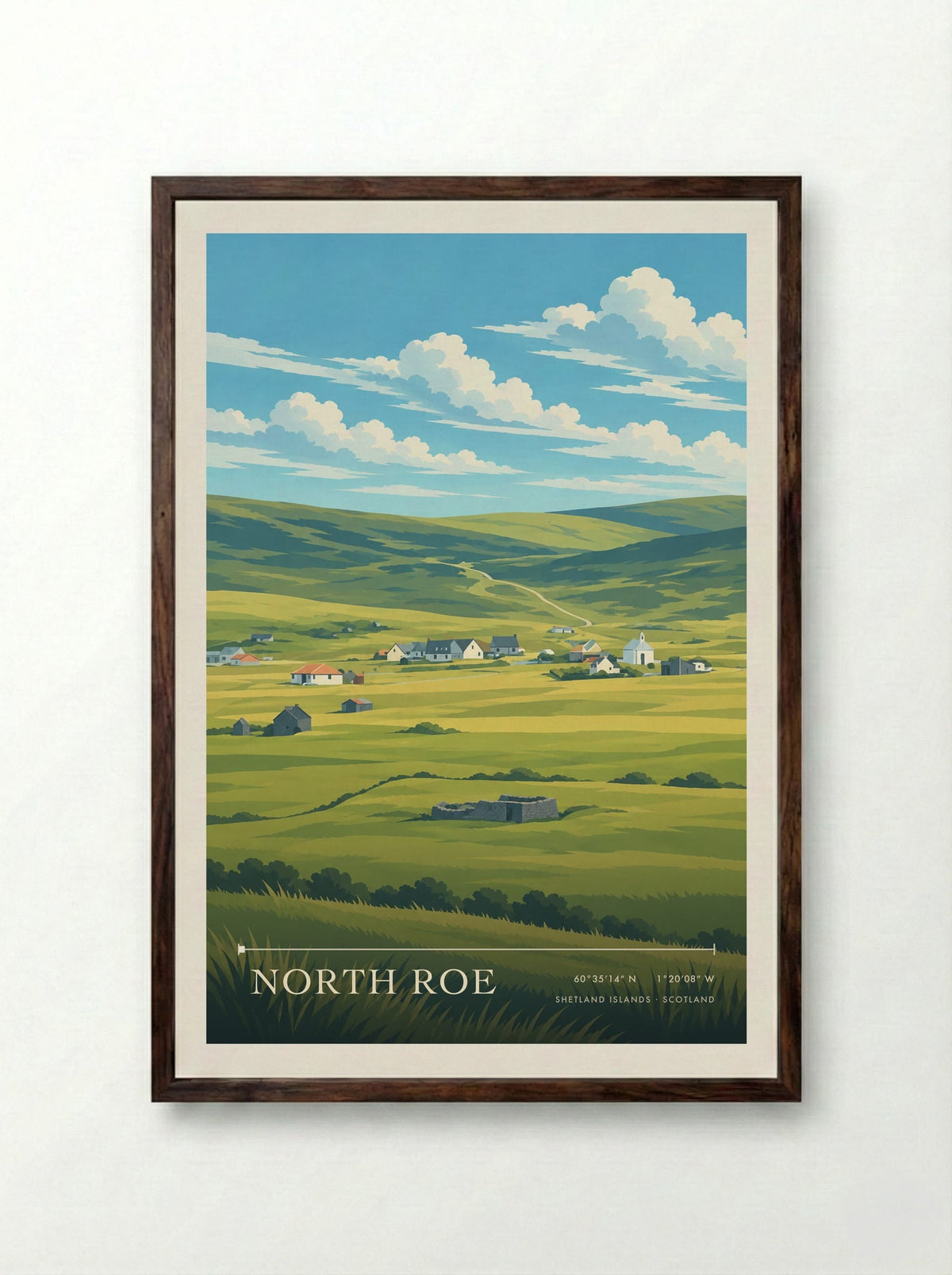 North Roe, Shetland Islands | Travel Poster - Framed Print Dark Wood
