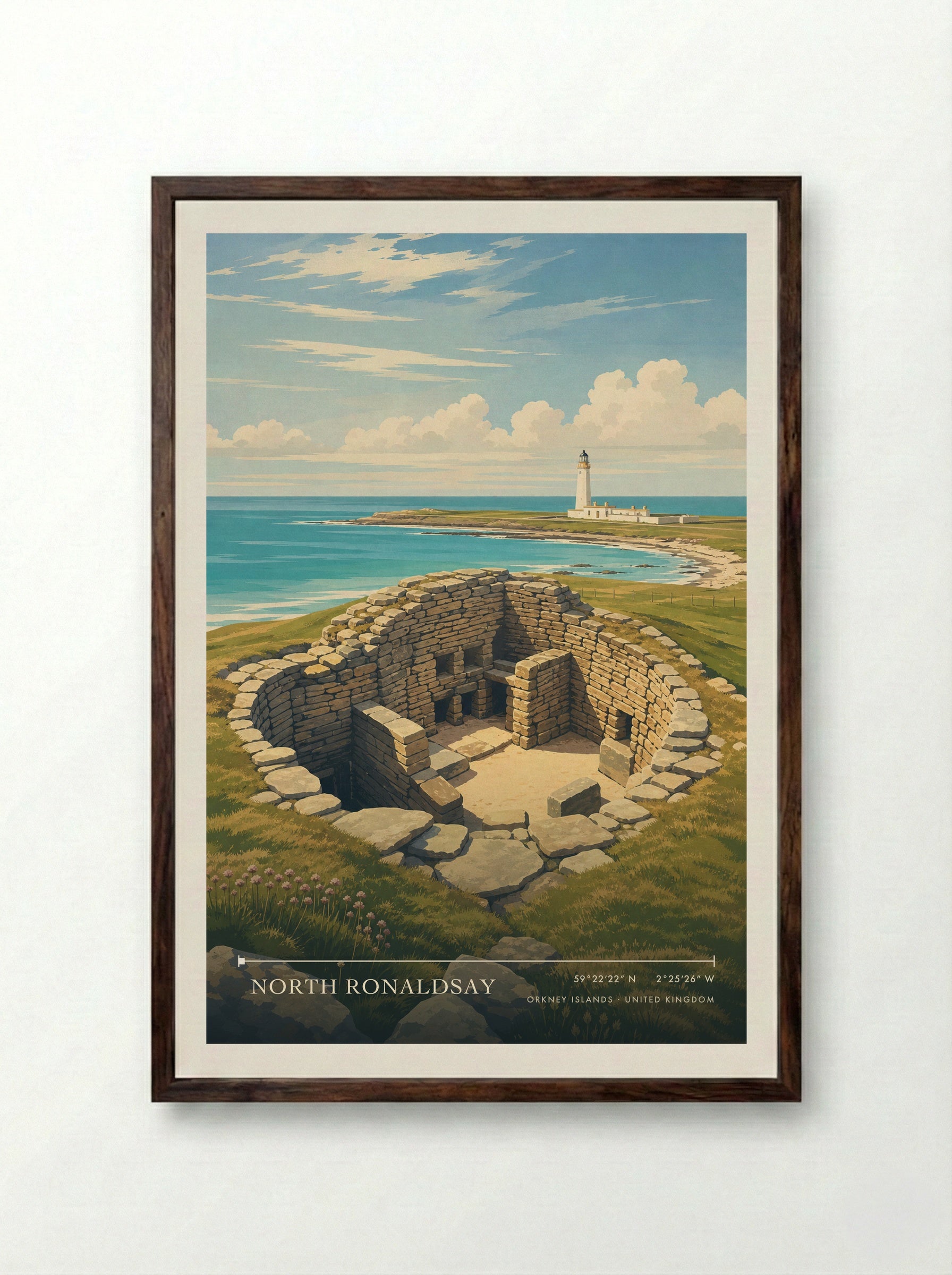 North Ronaldsay Orkney Islands United Kingdom Travel Poster - Framed Print Dark Wood