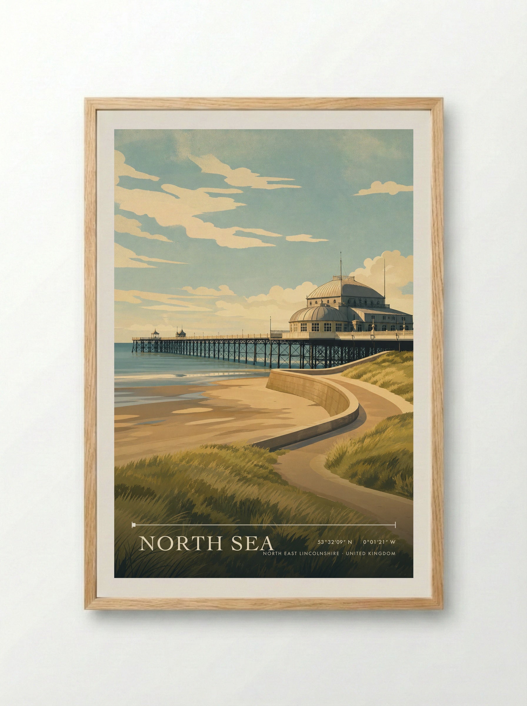 North Sea North East Lincolnshire United Kingdom Travel Poster - Framed Print Wood