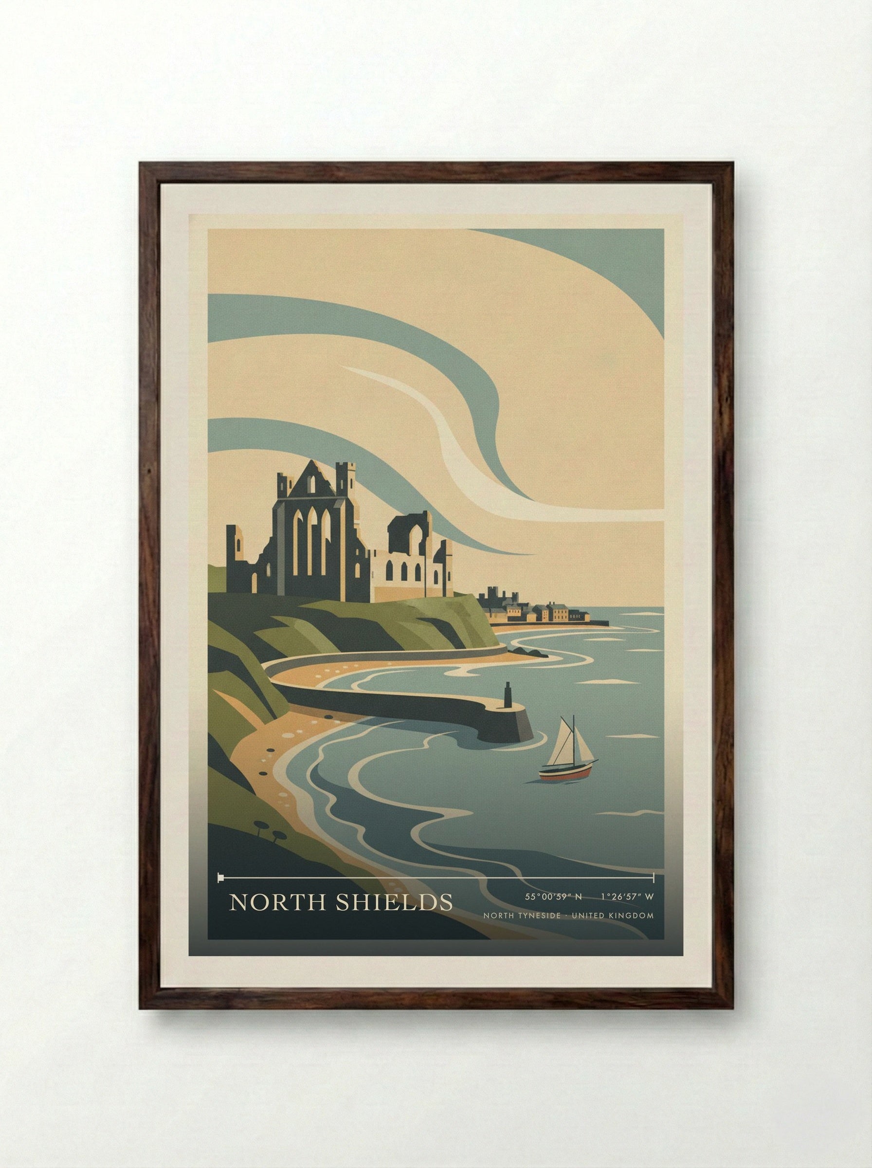 North Shields North Tyneside United Kingdom Travel Poster - Framed Print Dark Wood