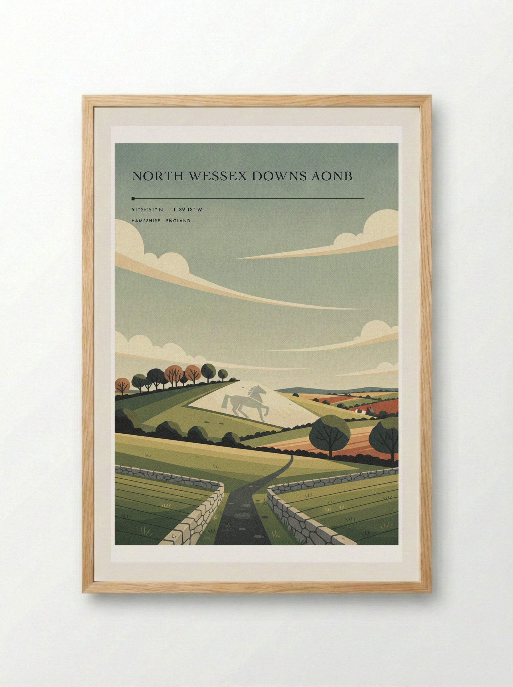 North Wessex Downs AONB Hampshire England Travel Poster - Framed Print Wood
