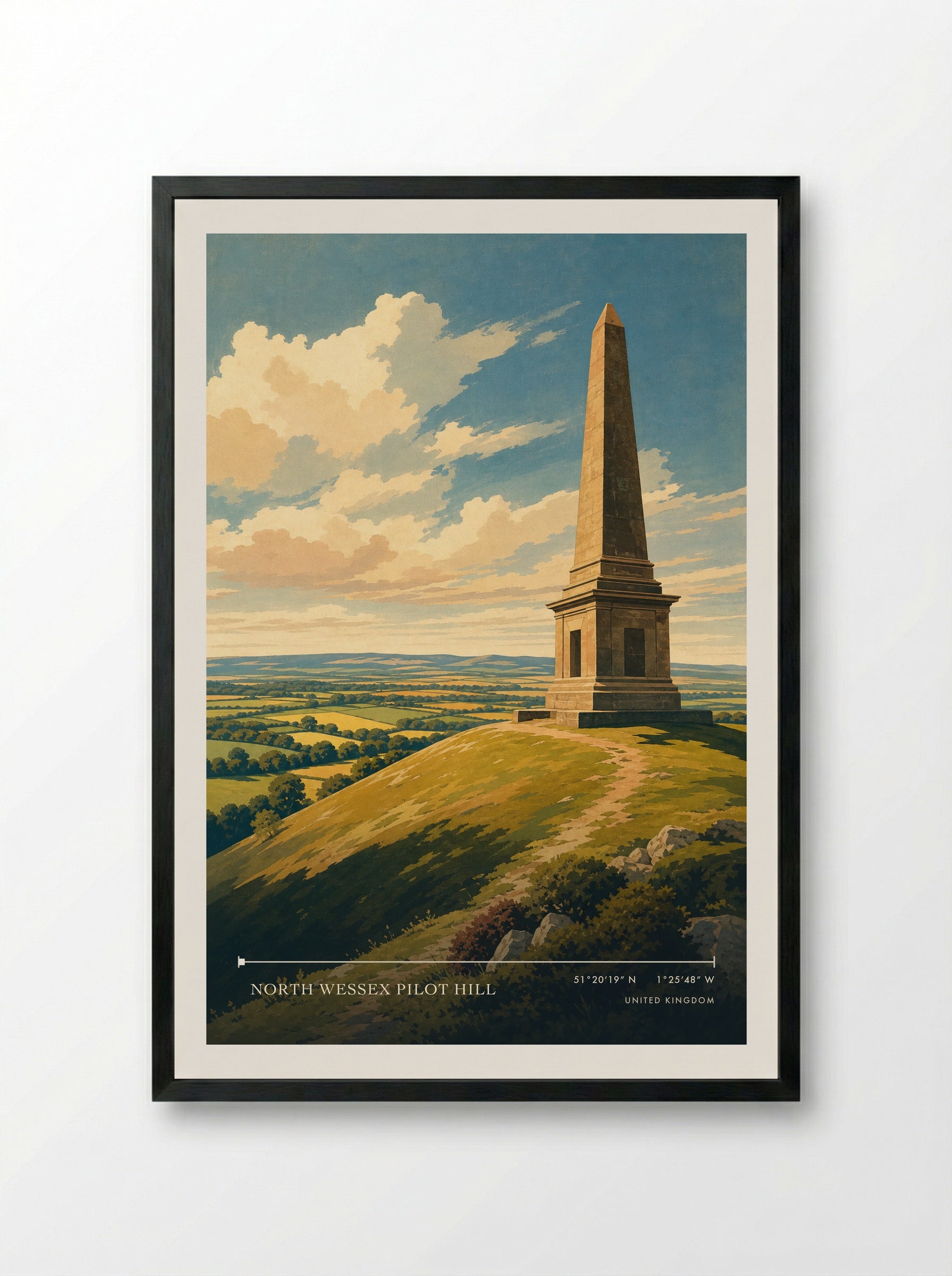 North Wessex Pilot Hill United Kingdom Travel Poster - Framed Print Black