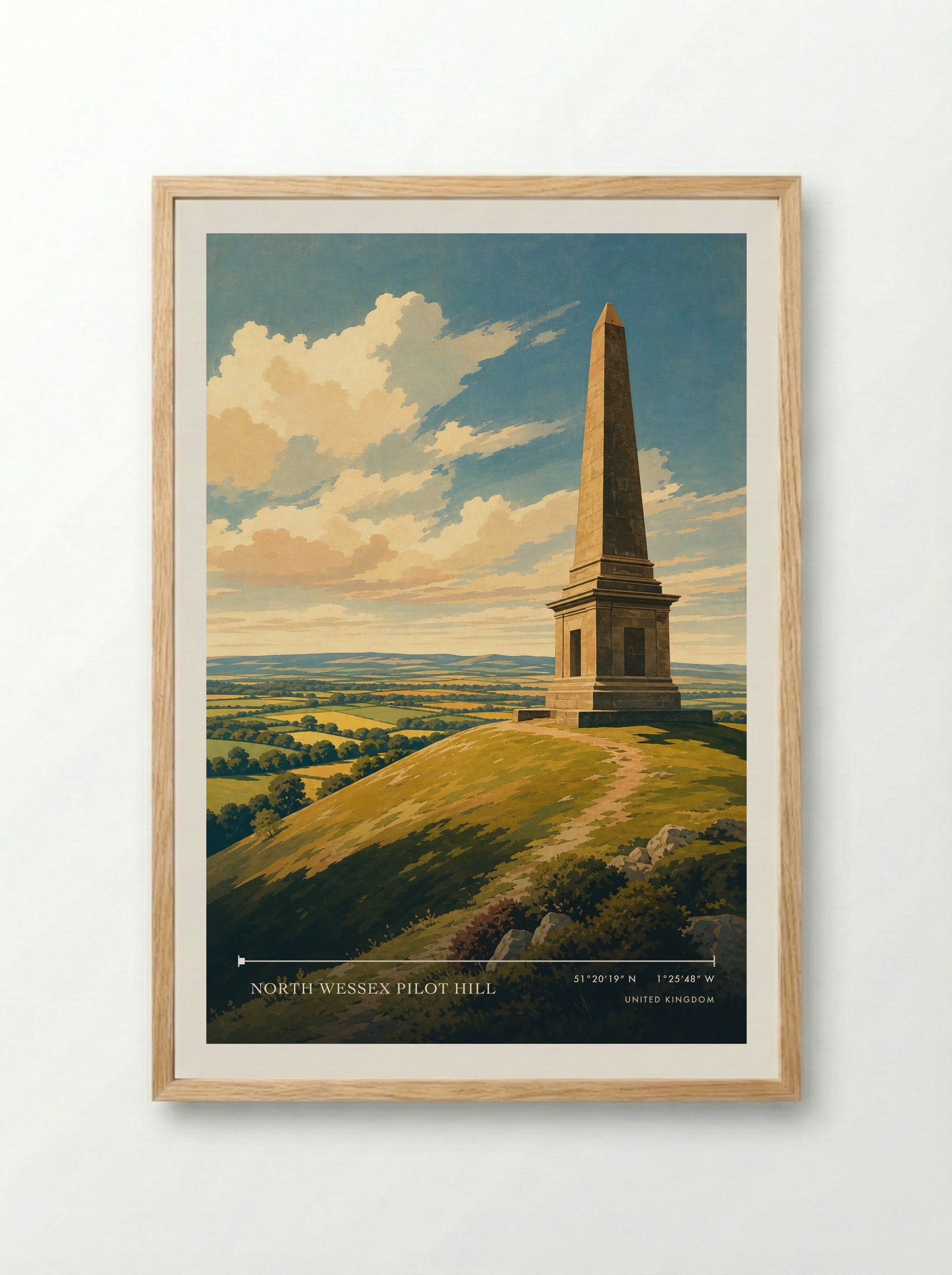 North Wessex Pilot Hill United Kingdom Travel Poster - Framed Print Wood