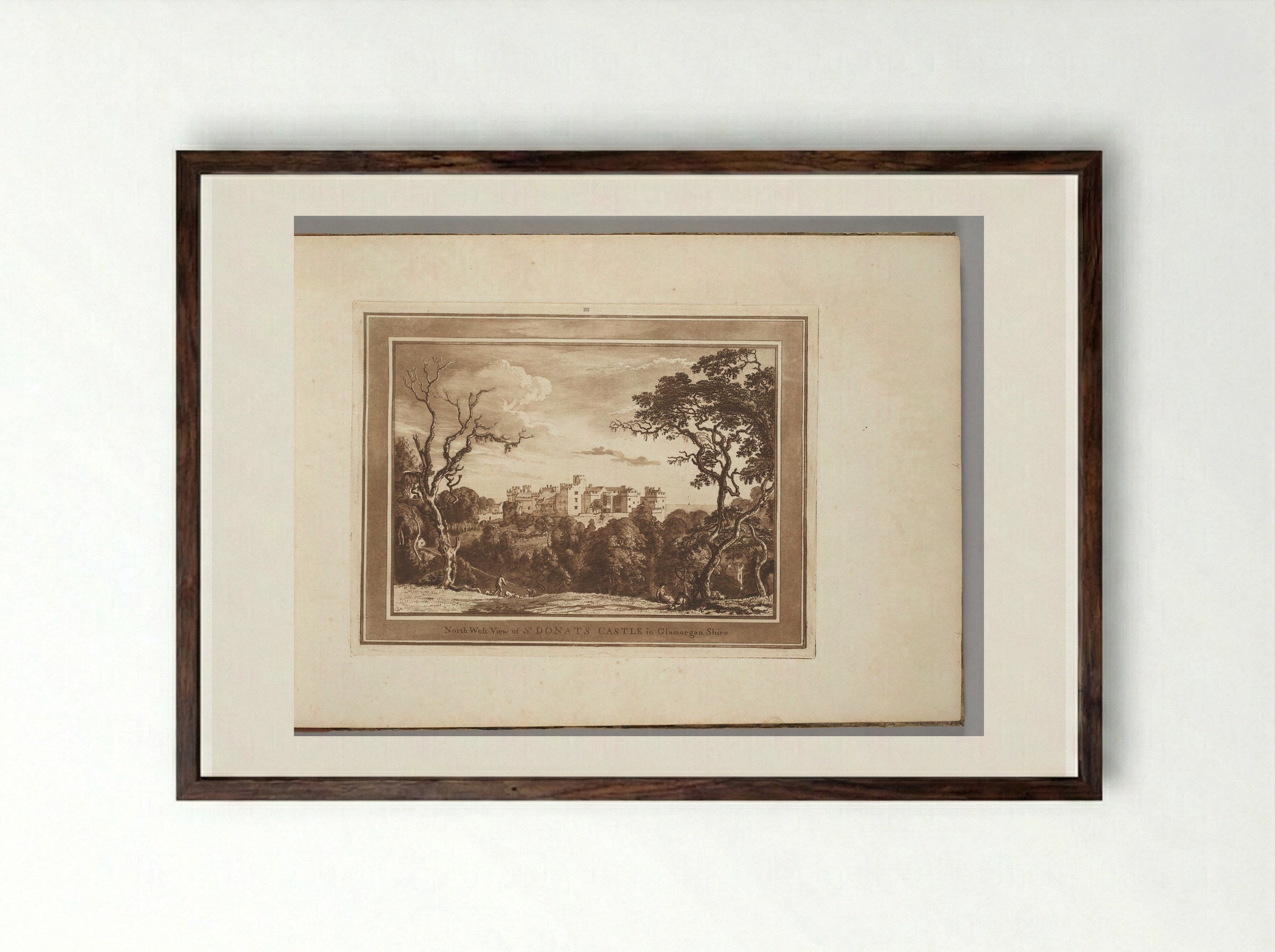 North West View of St. Donats Castle - Paul Sandby - Framed Print Dark Wood