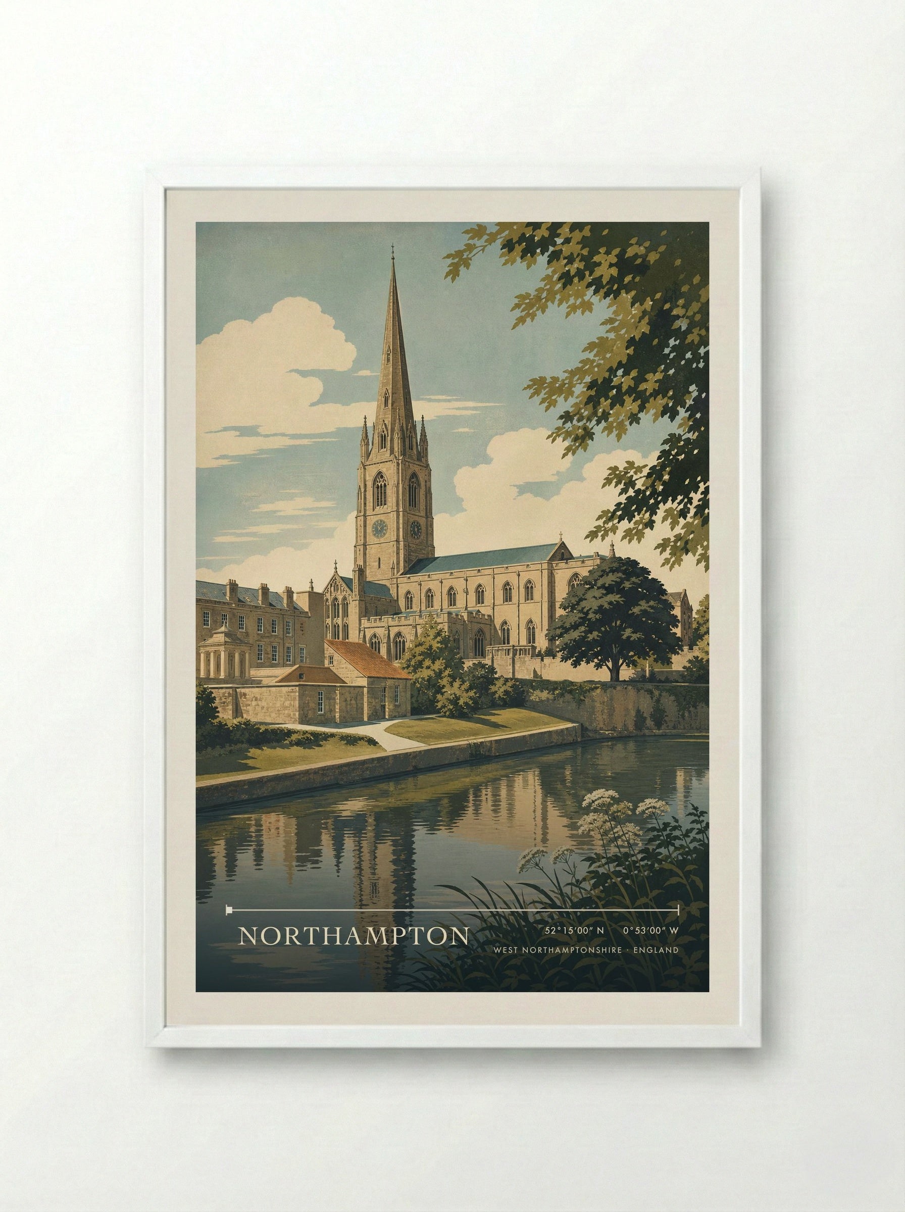 Northampton West Northamptonshire England Travel Poster - Framed Print White
