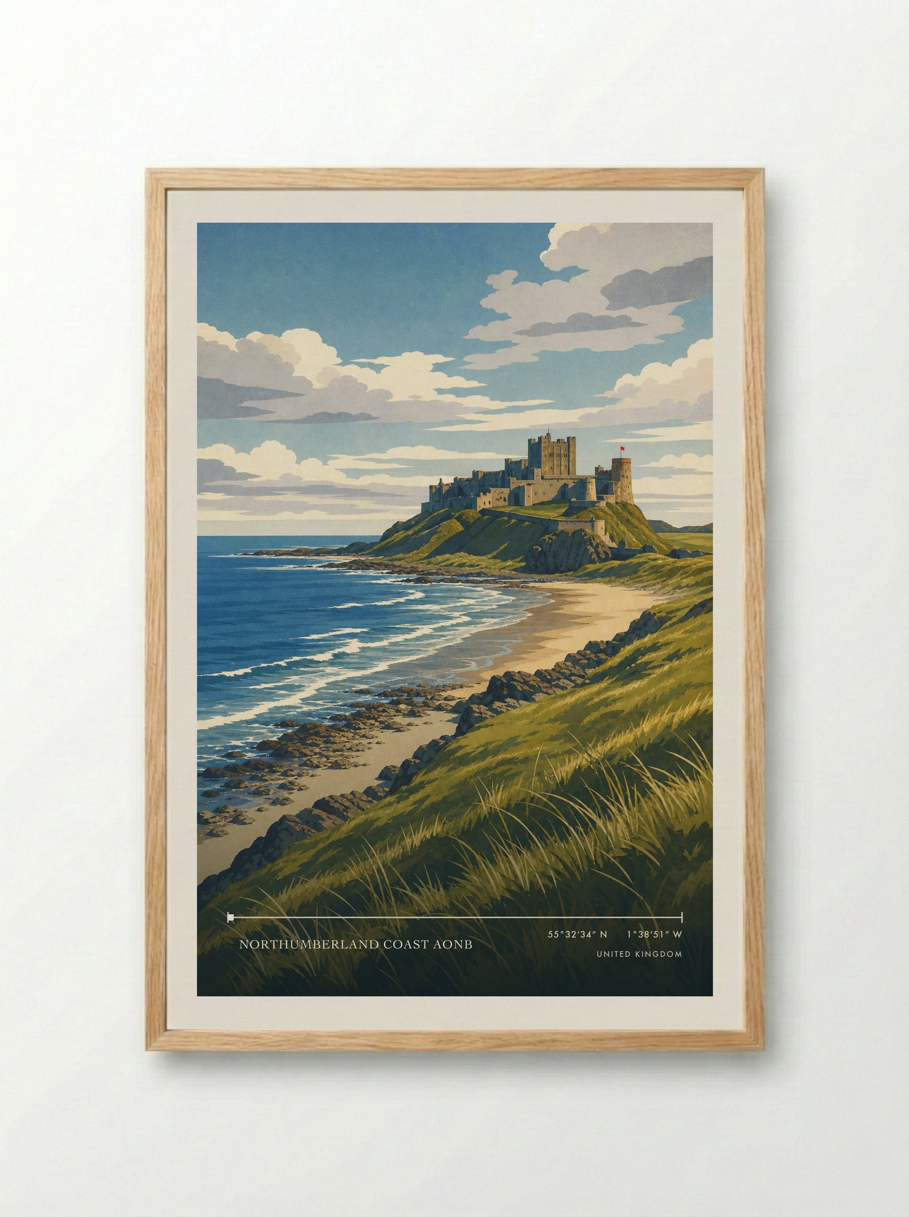 Northumberland Coast AONB United Kingdom Travel Poster - Framed Print Wood