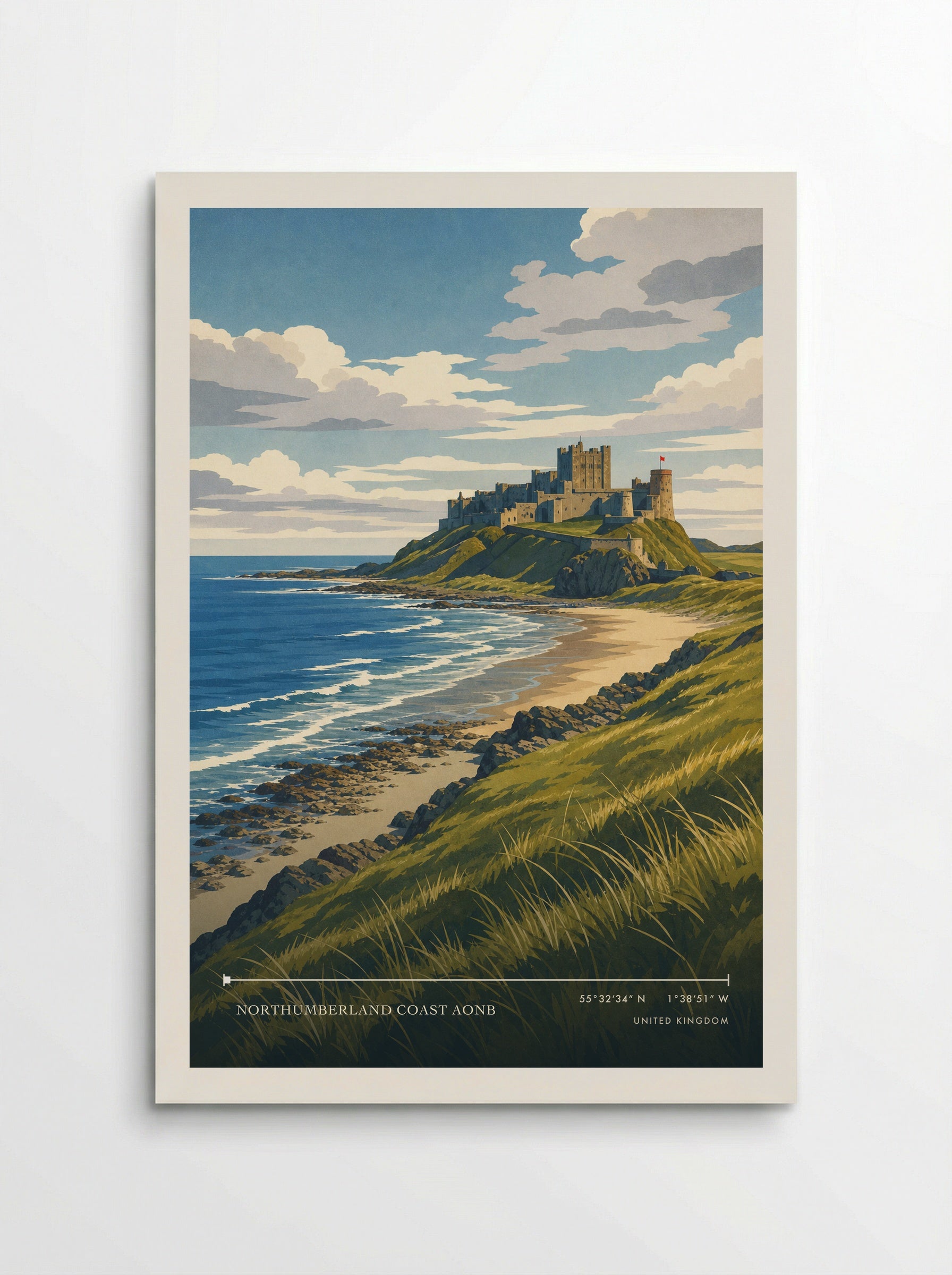 Northumberland Coast AONB United Kingdom Travel Poster - Poster
