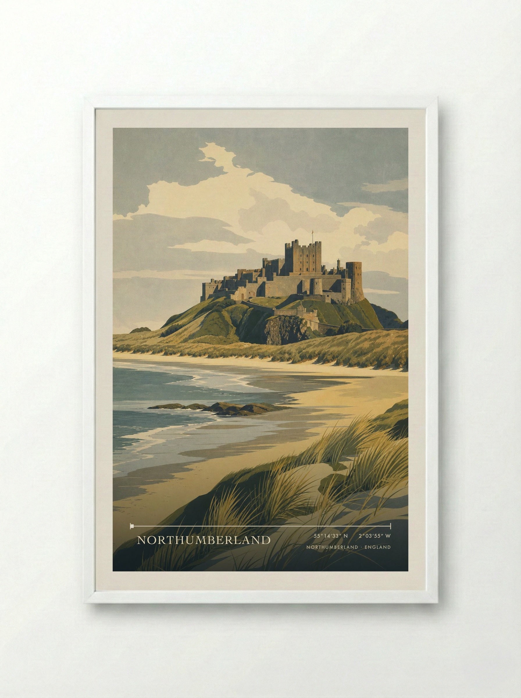 Northumberland England Travel Poster - Framed Print White