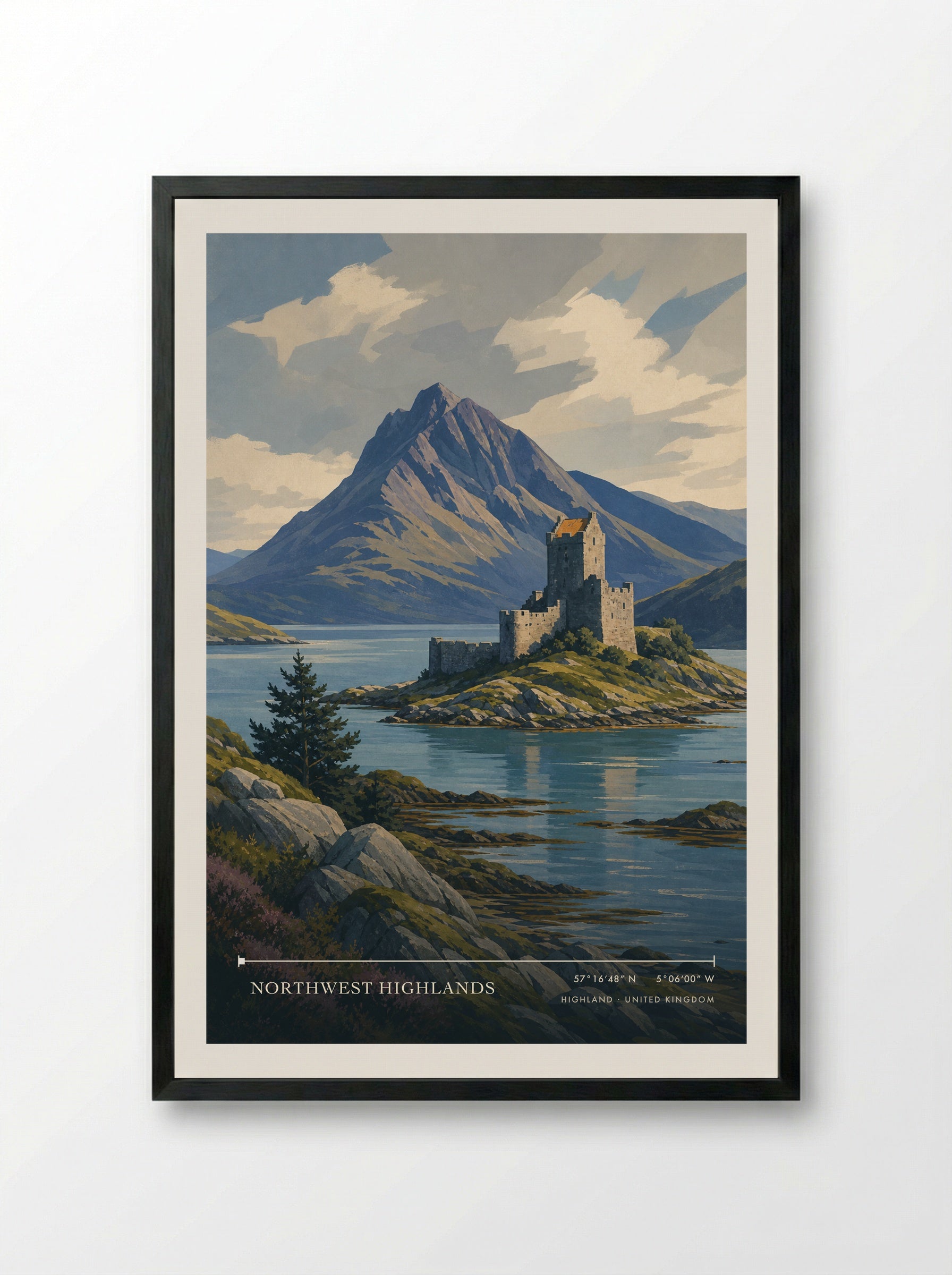 Northwest Highlands United Kingdom Travel Poster - Framed Print Black