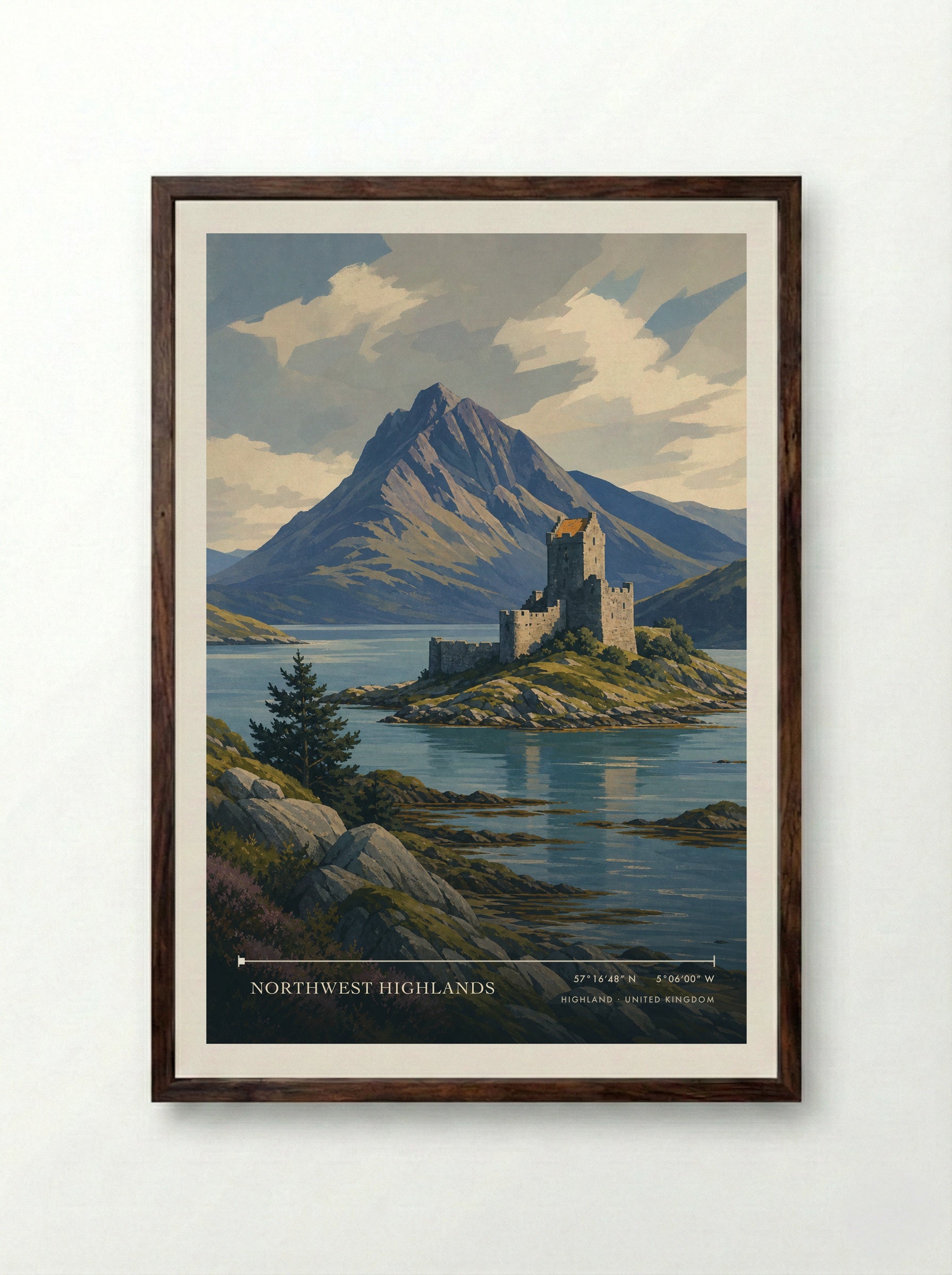 Northwest Highlands United Kingdom Travel Poster - Framed Print Dark Wood