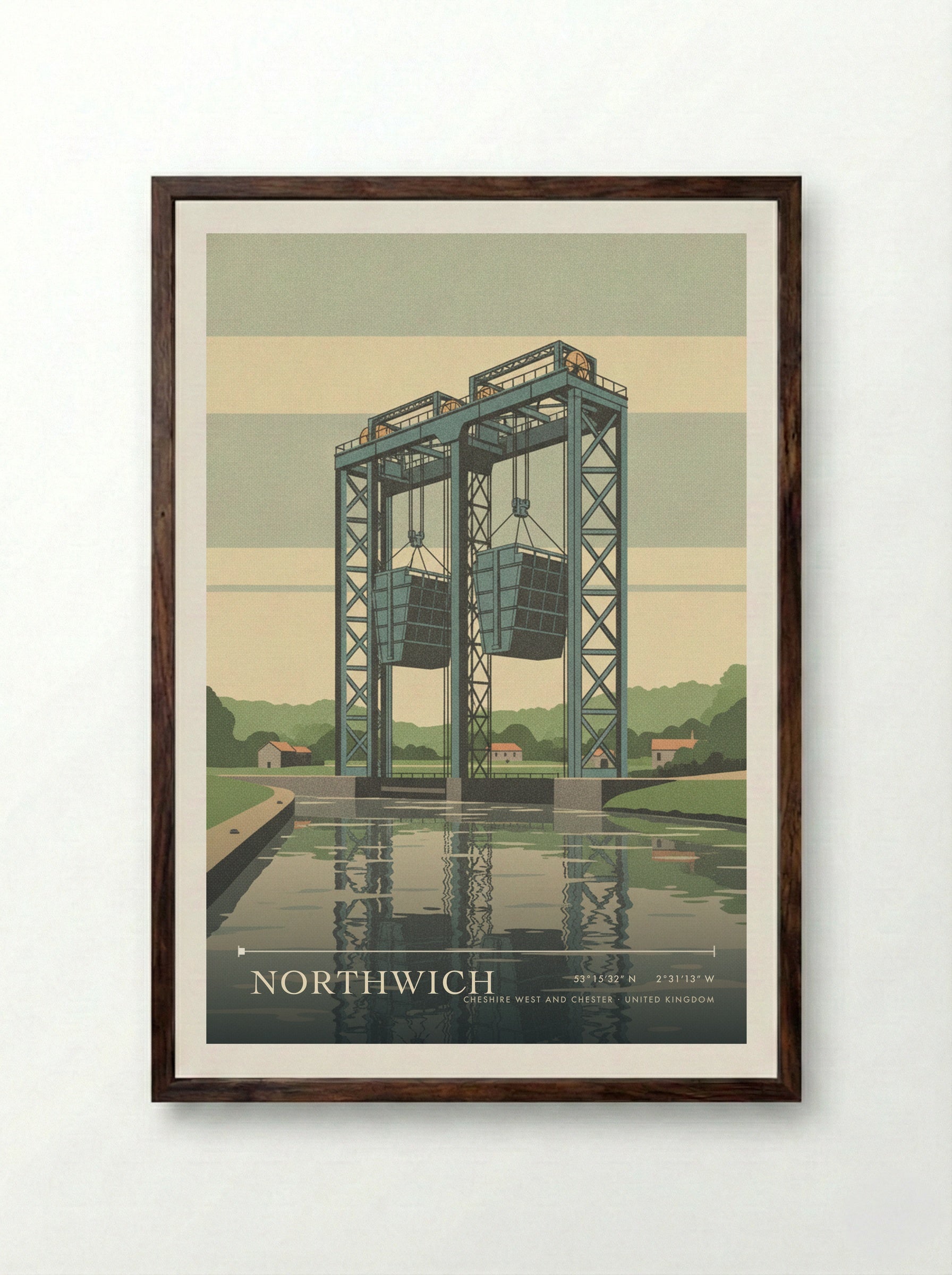 Northwich Cheshire West and Chester United Kingdom Travel Poster - Framed Print Dark Wood