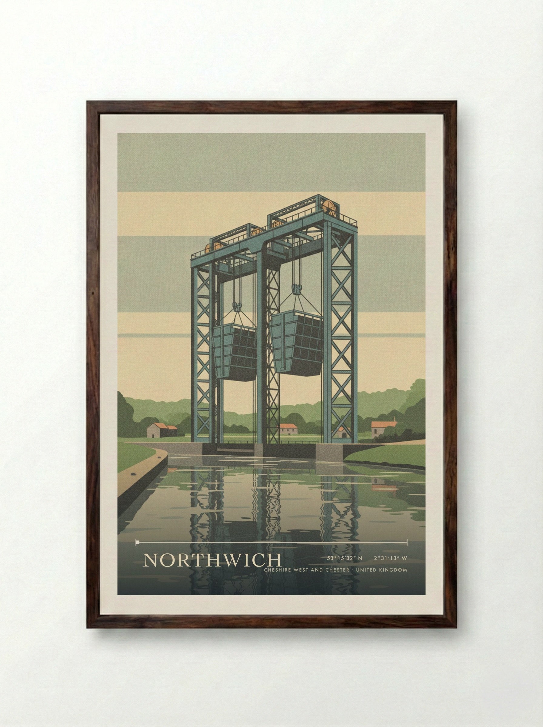 Northwich Cheshire West and Chester United Kingdom Travel Poster - Framed Print Dark Wood