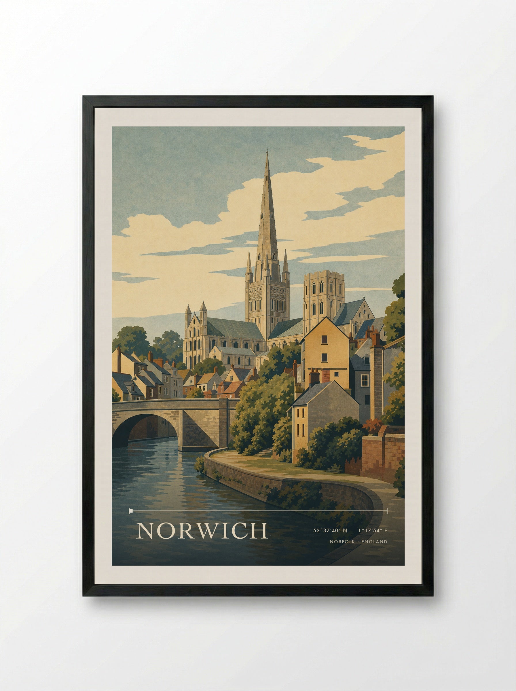 Norwich Norfolk England Travel Poster - Framed Print Black