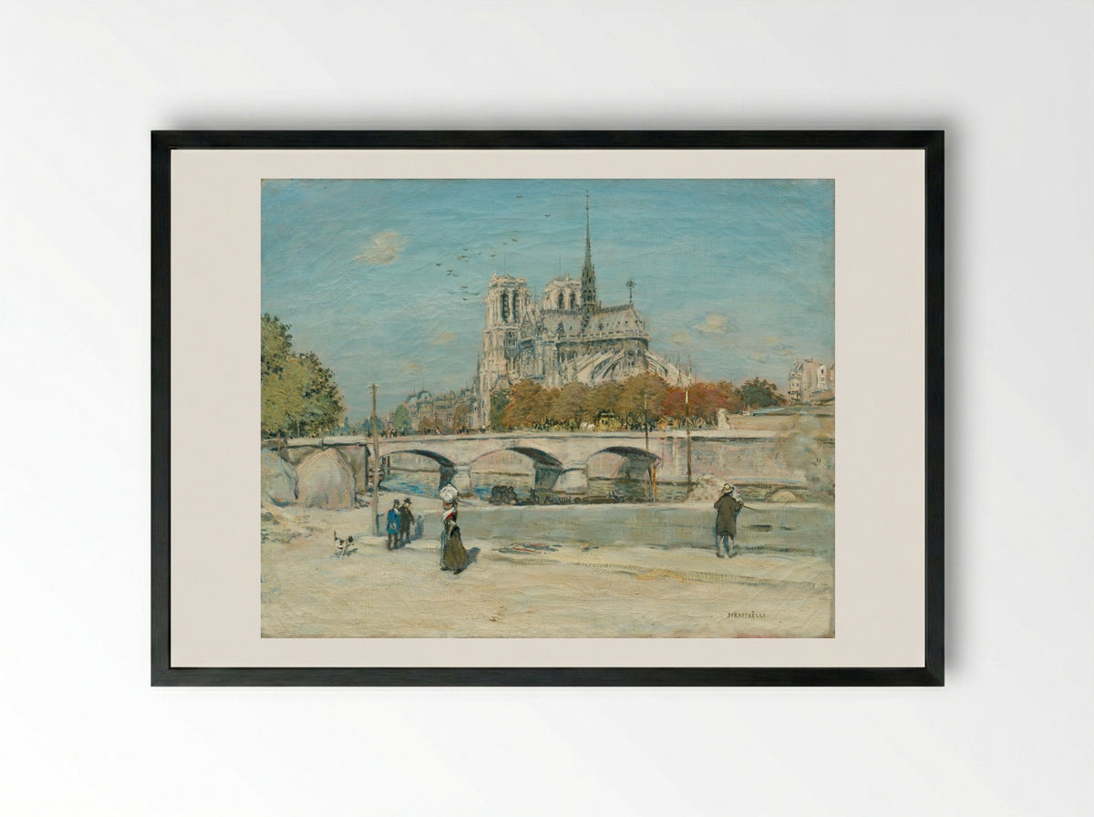 Notre Dame Seen from the Quai de la Tournelle - Jean-François Raffaëlli - Framed Print Black