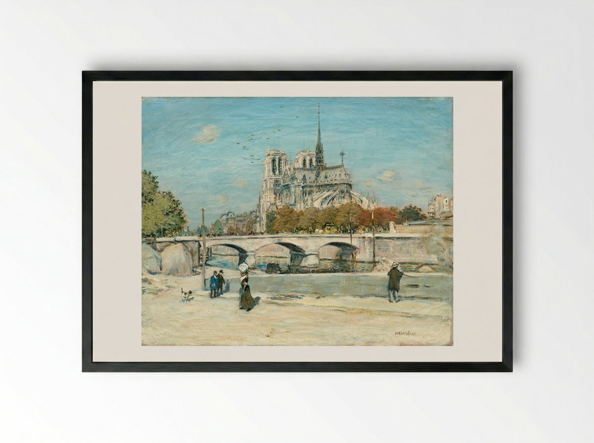 Notre Dame Seen from the Quai de la Tournelle - Jean-François Raffaëlli - Framed Print Black