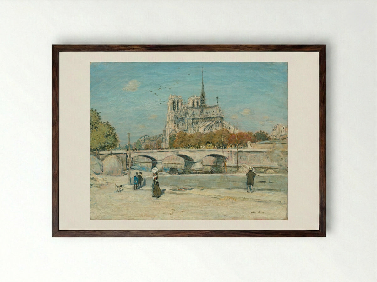 Notre Dame Seen from the Quai de la Tournelle - Jean-François Raffaëlli - Framed Print Dark Wood