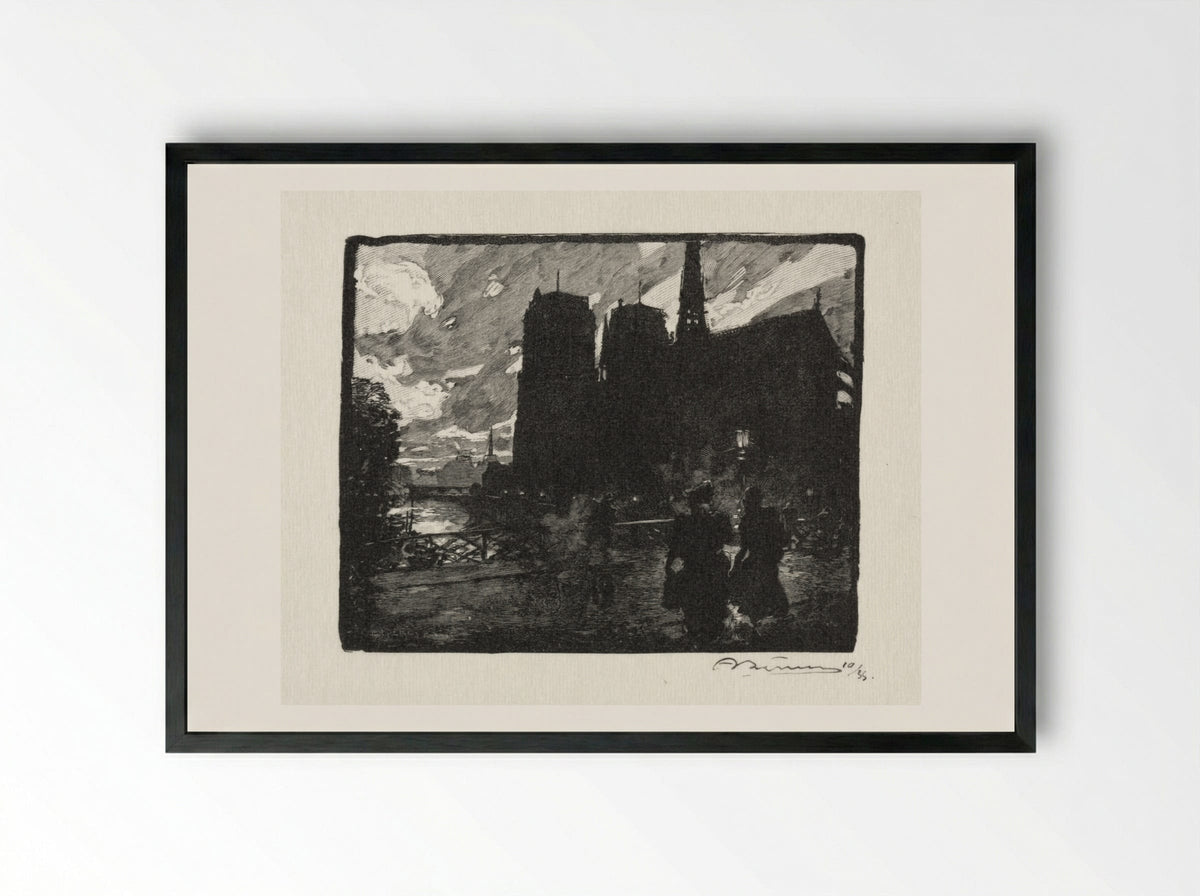 Notre Dame, le Soir - Auguste Louis Lepère - Framed Print Black
