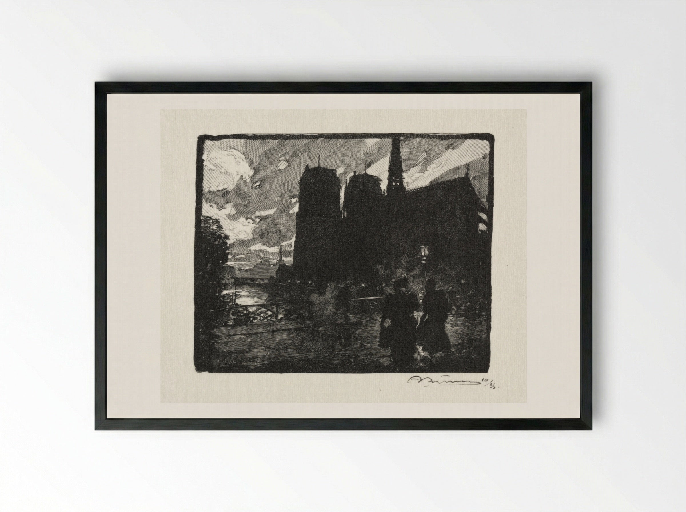Notre Dame, le Soir - Auguste Louis Lepère - Framed Print Black