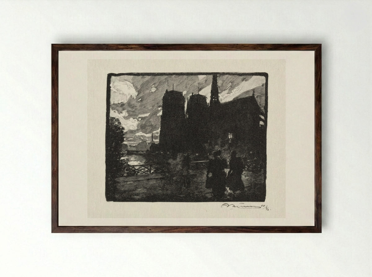 Notre Dame, le Soir - Auguste Louis Lepère - Framed Print Dark Wood
