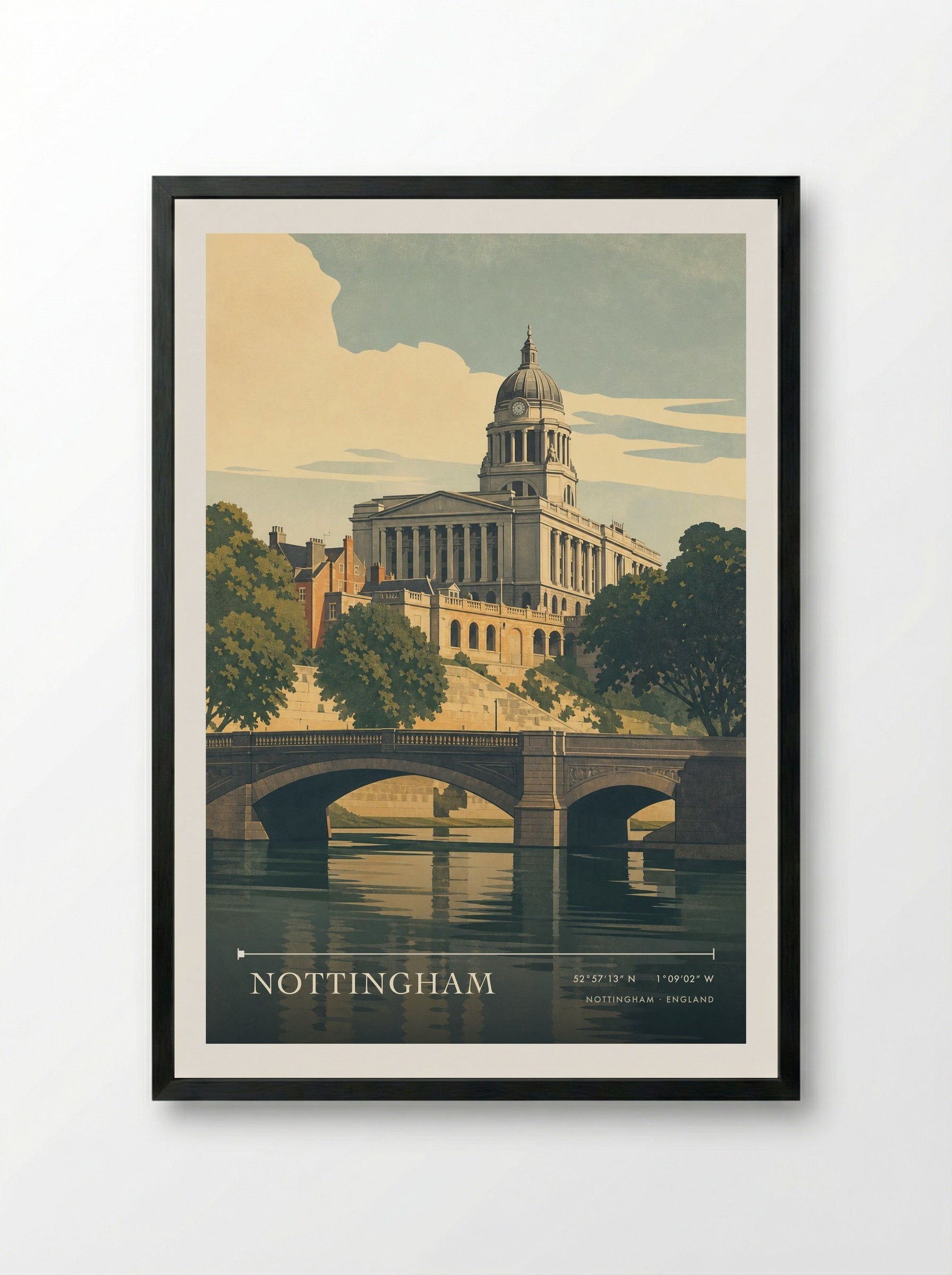 Nottingham England Travel Poster - Framed Print Black