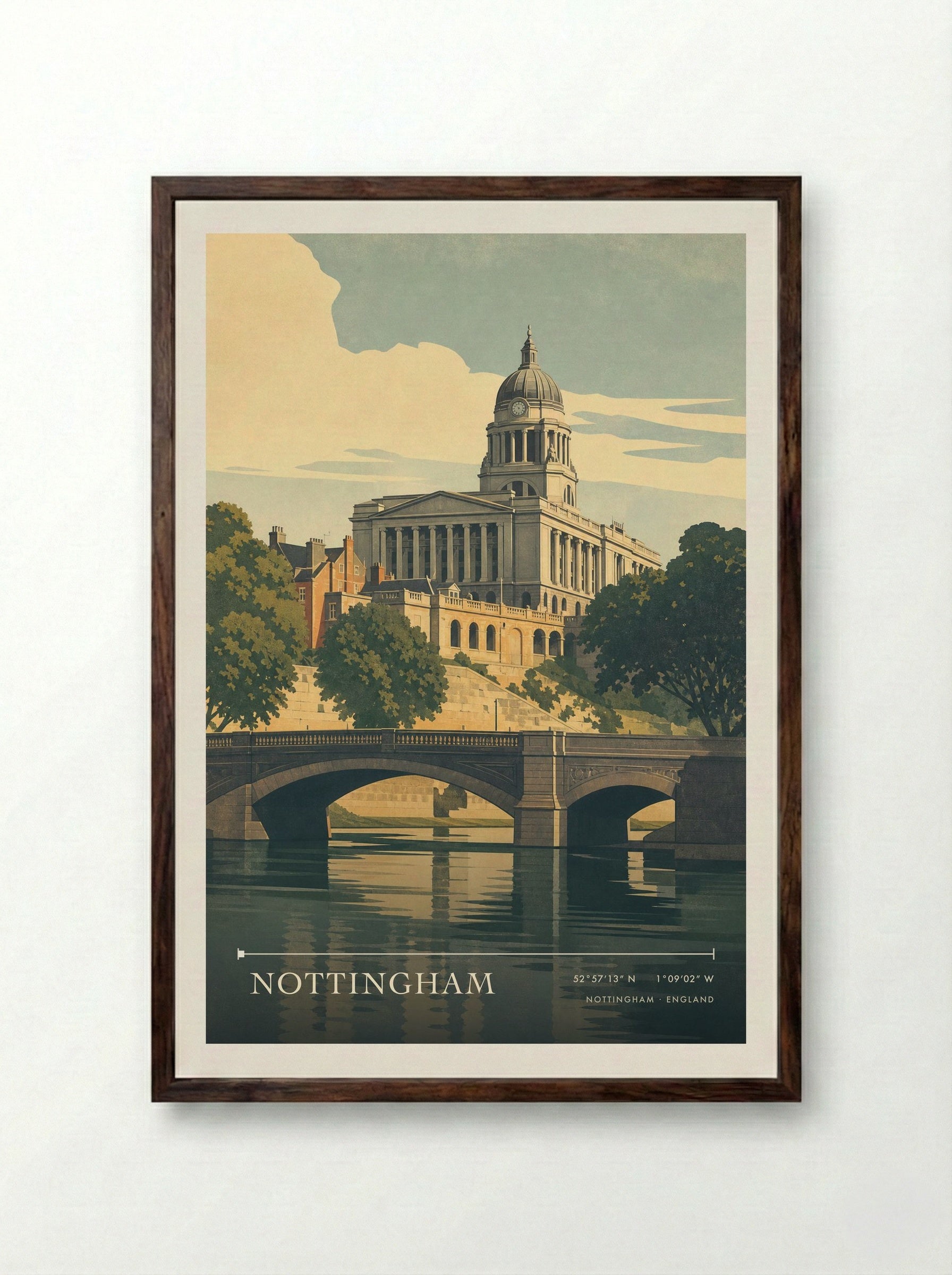 Nottingham England Travel Poster - Framed Print Dark Wood
