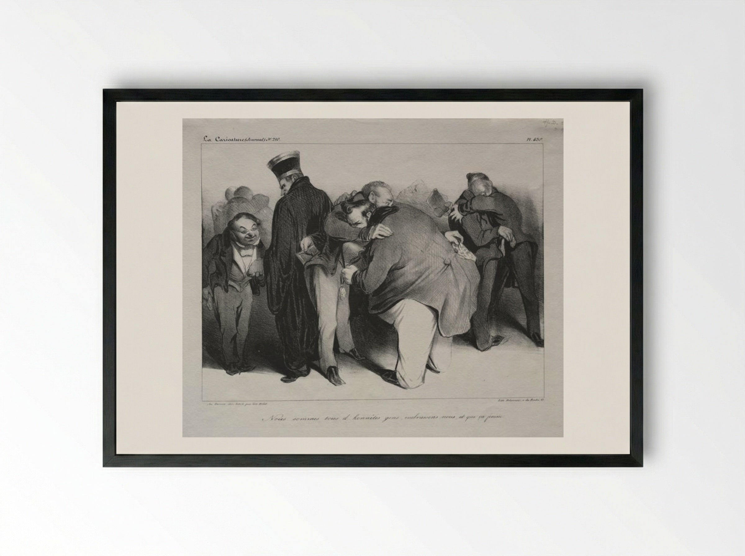 Nous sommes tous d'honnêtes gens, embrassons-nous et que ça finisse! - Honoré Daumier - Framed Print Black