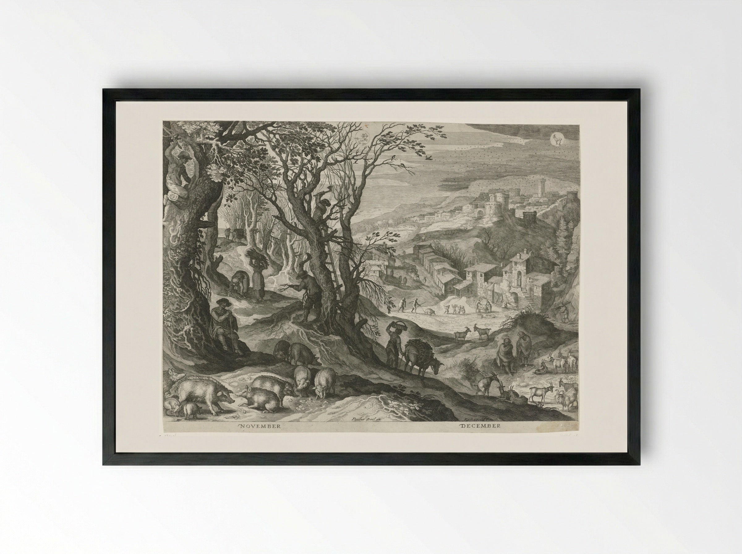 November and December - Aegidius Sadeler (II) - Framed Print Black