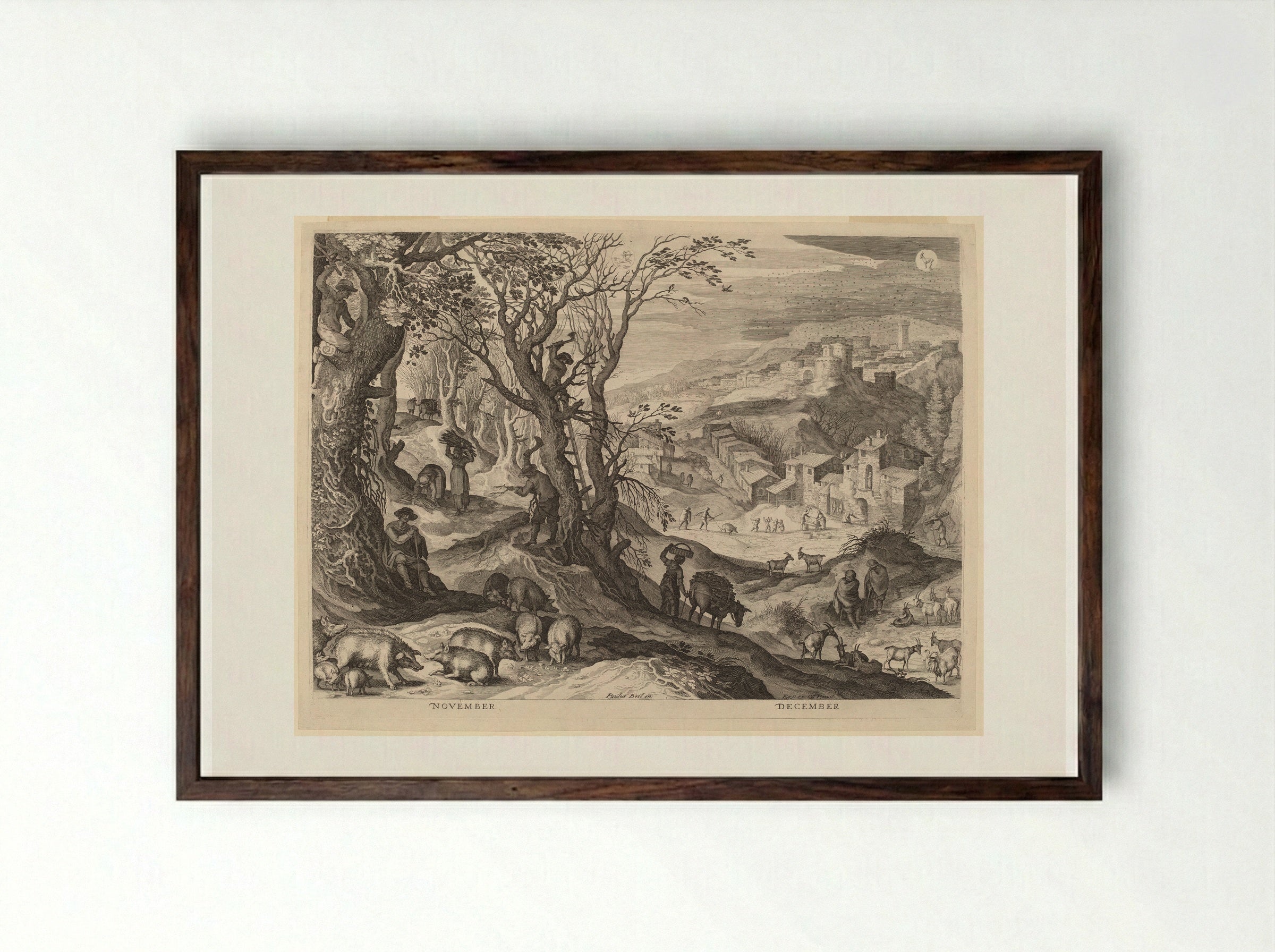 November and December - Aegidius Sadeler II - Framed Print Dark Wood