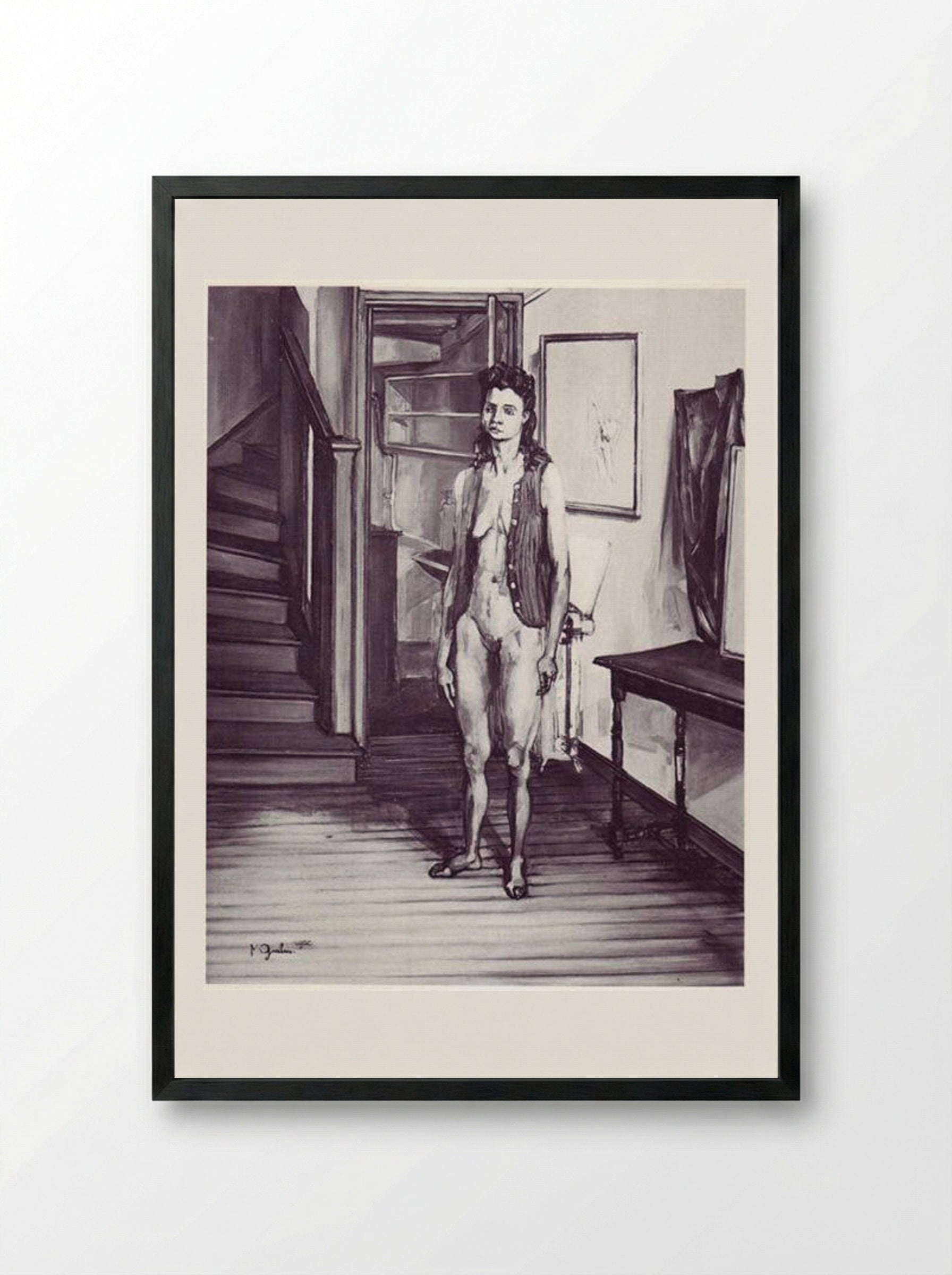 Nu au tricot rouge - Francis Gruber - Framed Print Black
