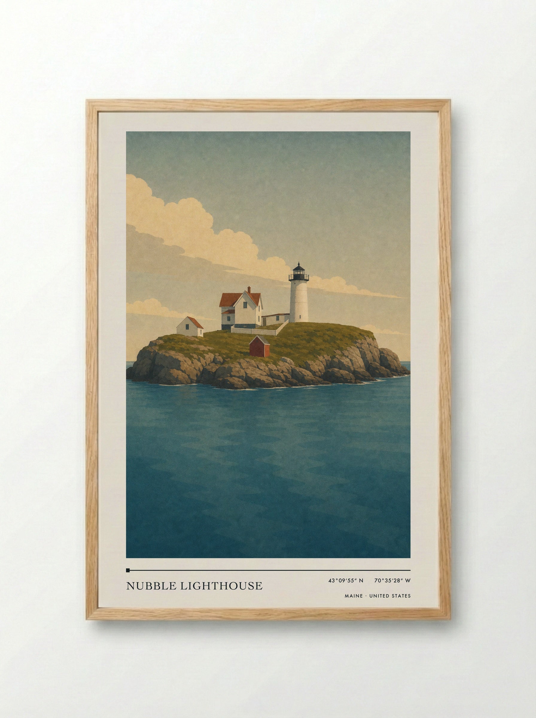 Nubble Lighthouse Travel Poster Artwork - Framed Print Wood