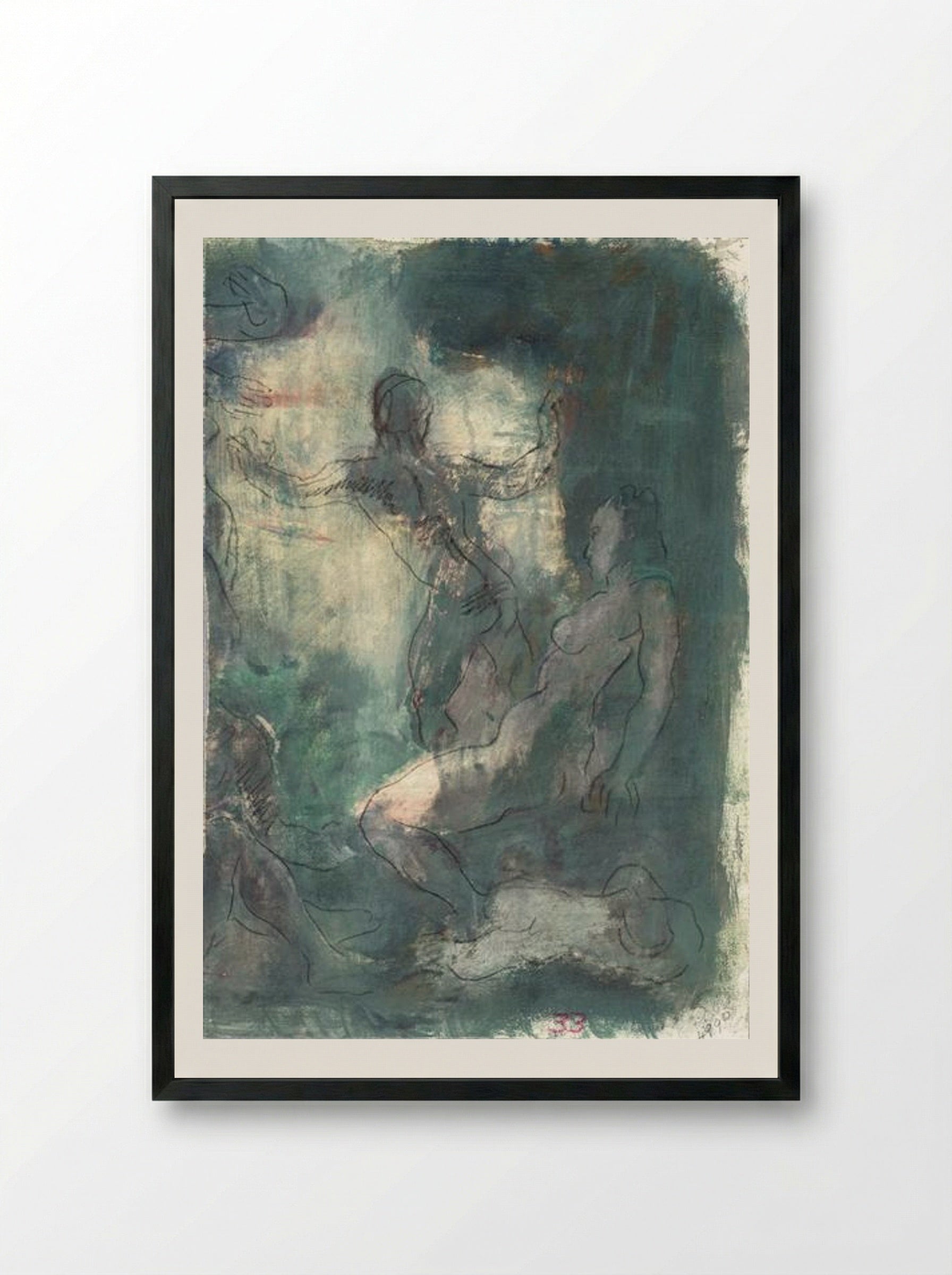 Nude Figures in a Room - Alexandre Jacovleff - Framed Print Black