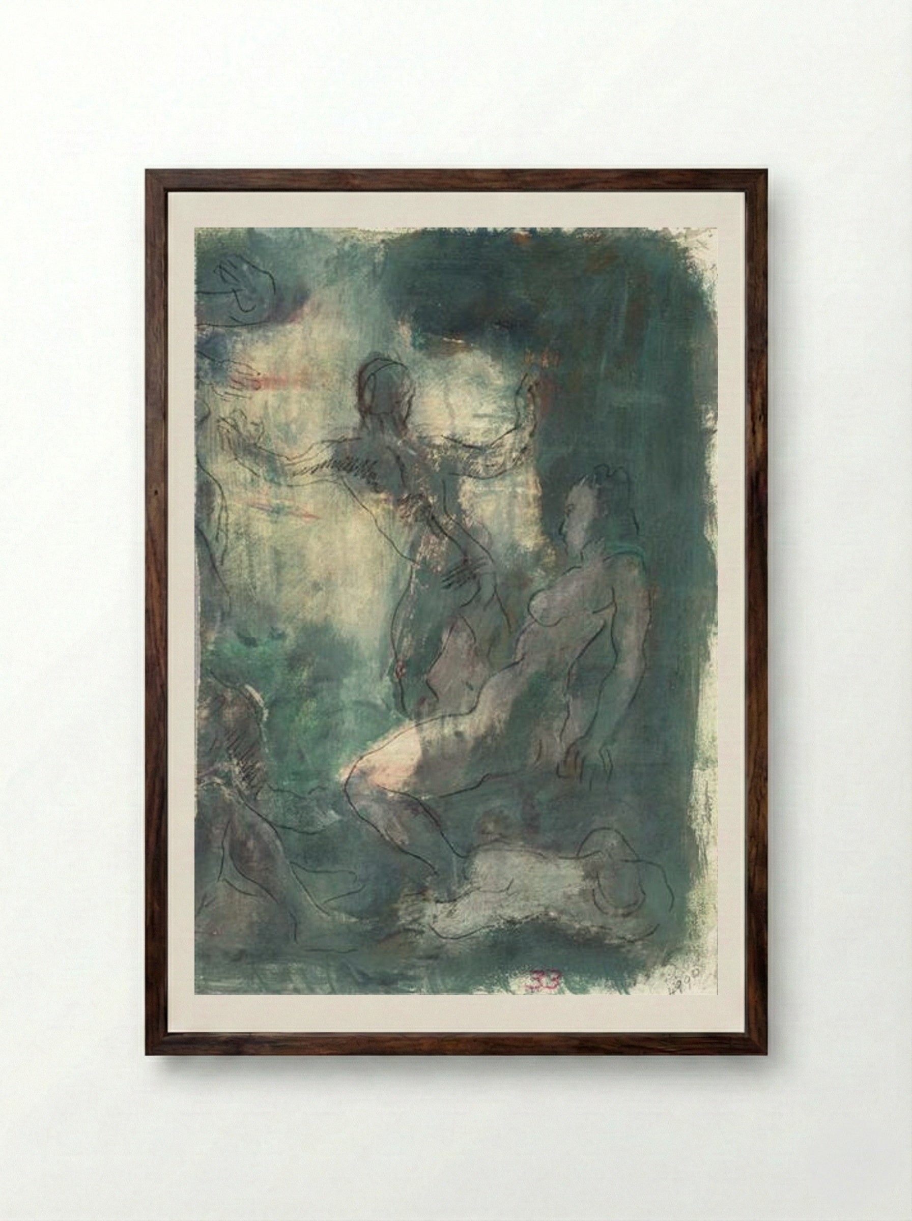 Nude Figures in a Room - Alexandre Jacovleff - Framed Print Dark Wood