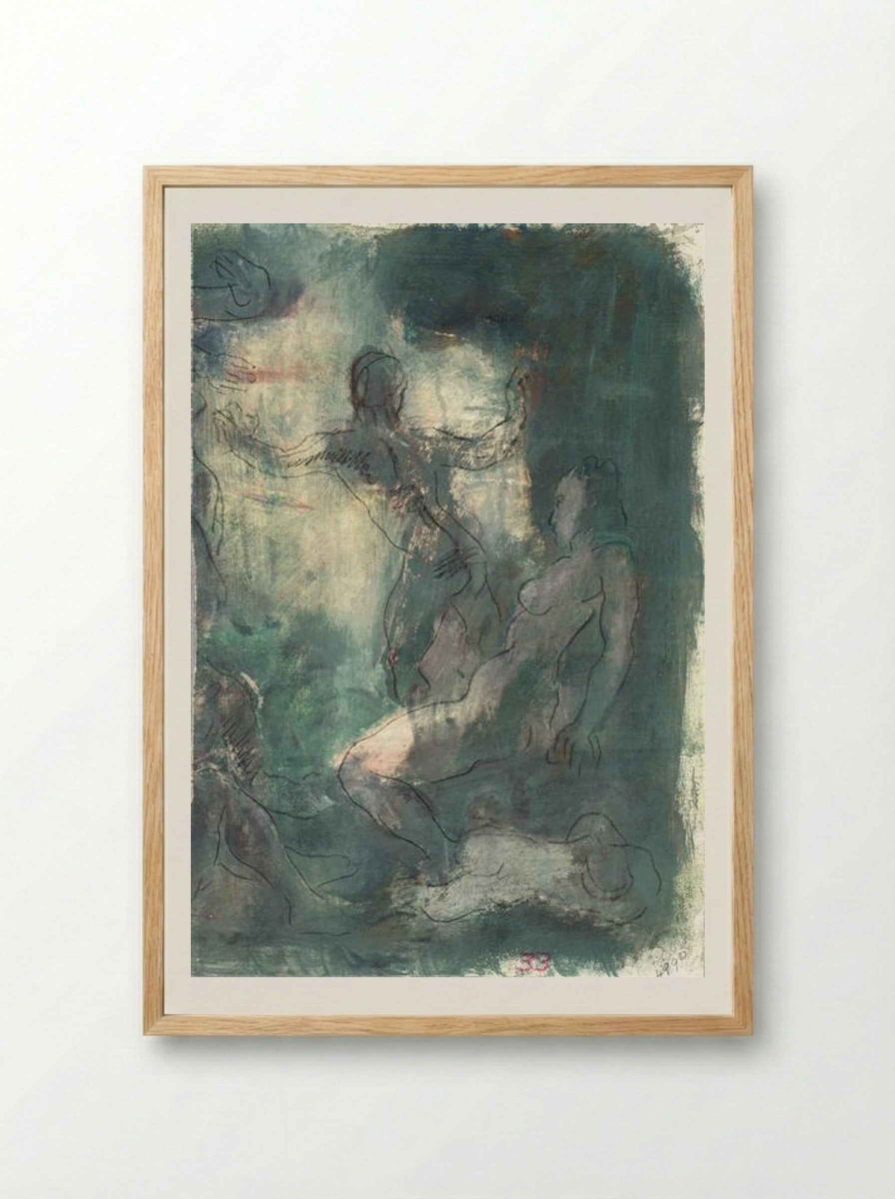 Nude Figures in a Room - Alexandre Jacovleff - Framed Print Wood