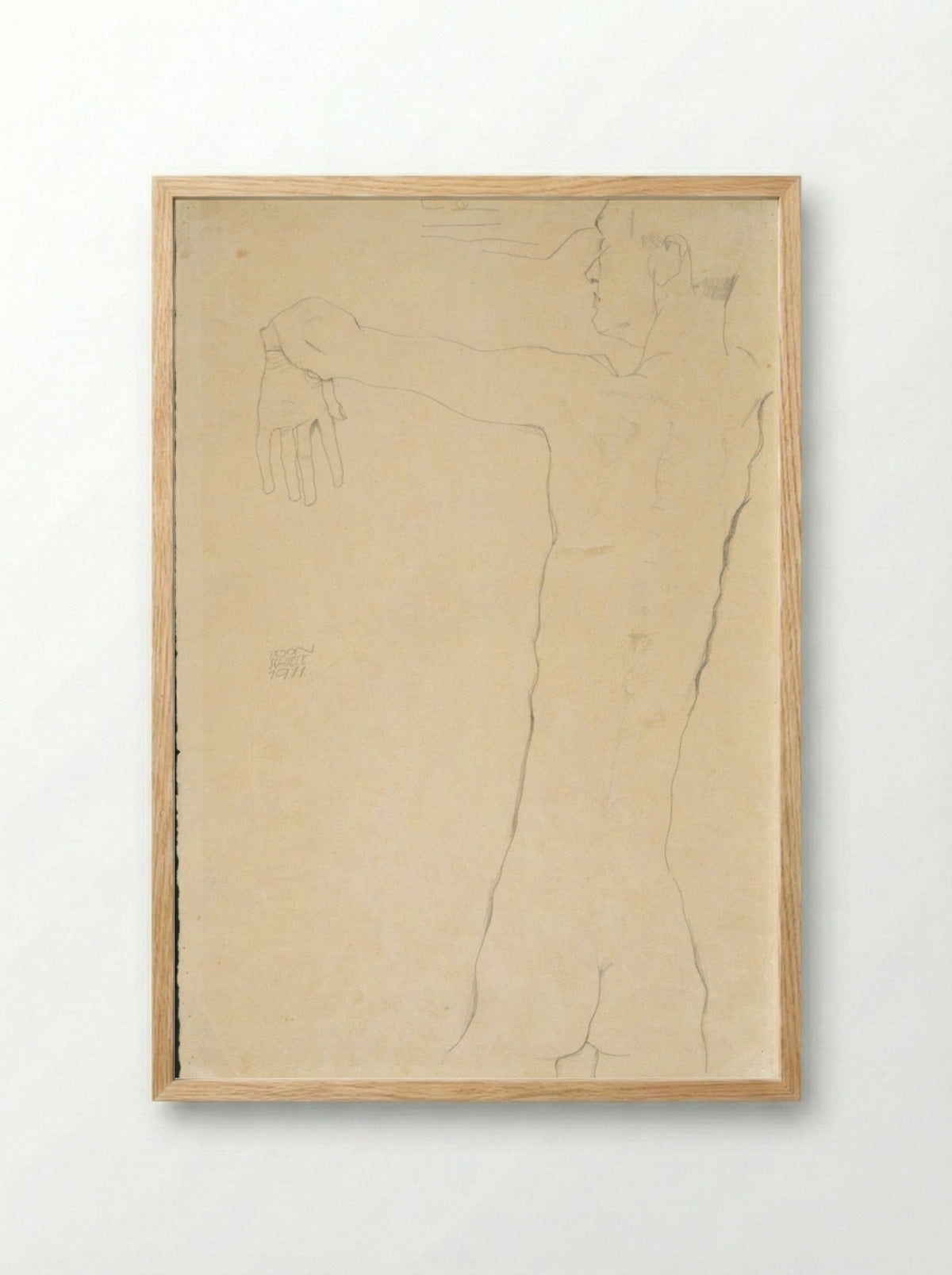 Nude Man with Raised Arms (recto) - Egon Schiele - Framed Print Wood
