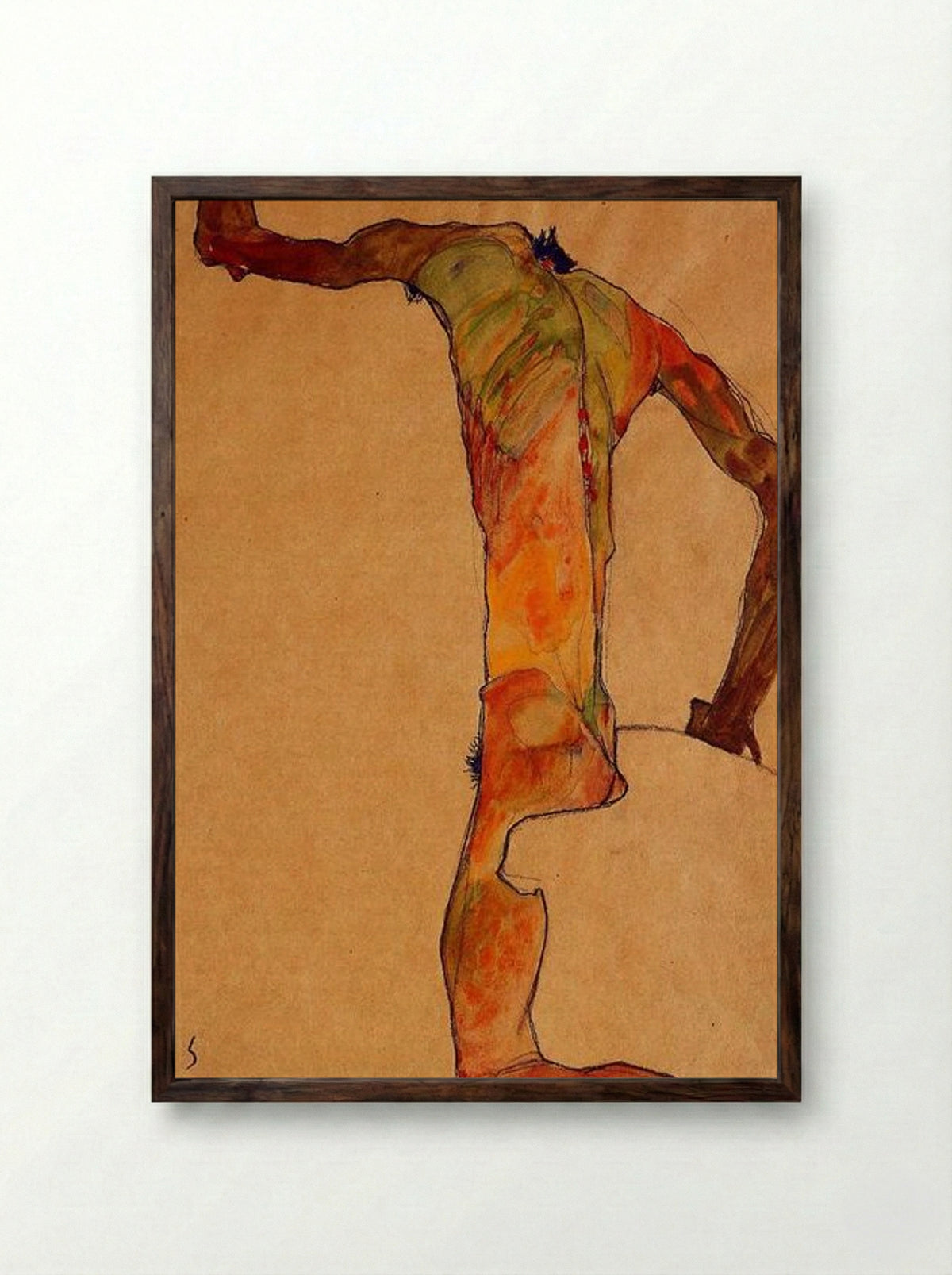 Nude (Self-Portrait) - Egon Schiele - Framed Print Dark Wood