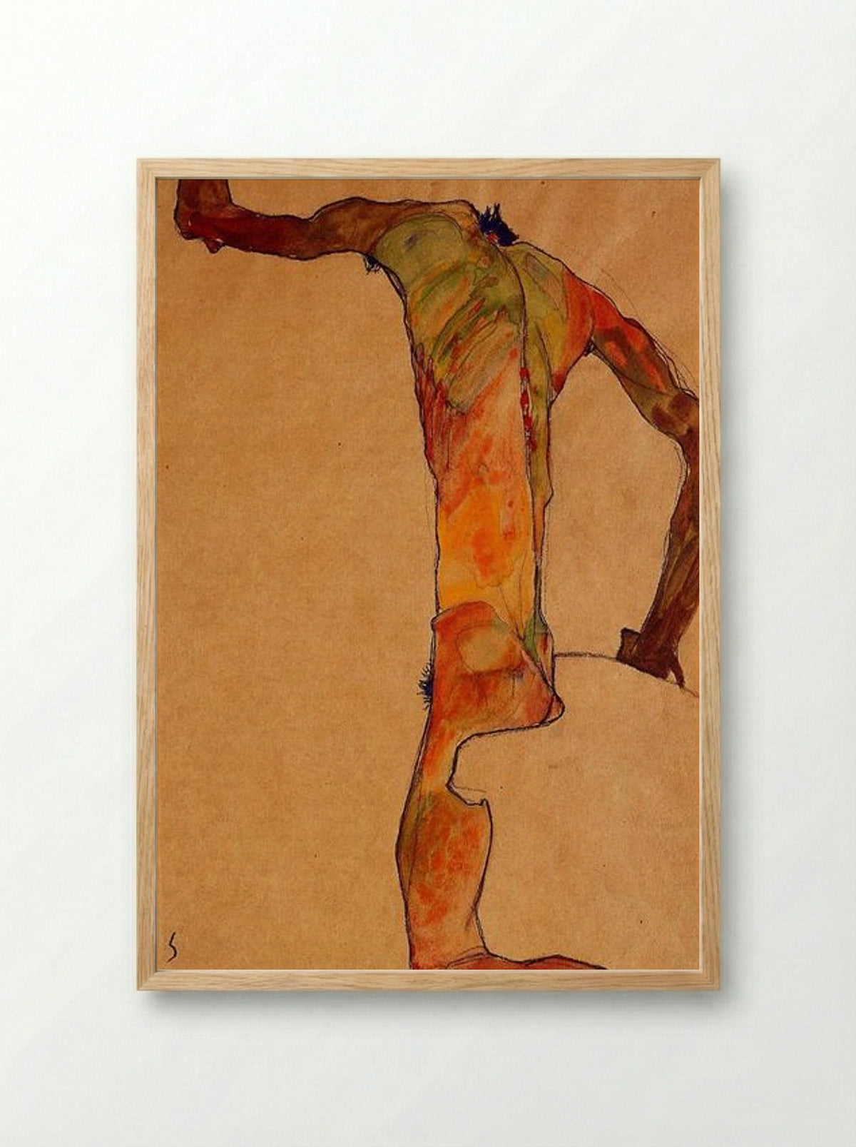 Nude (Self-Portrait) - Egon Schiele - Framed Print Wood