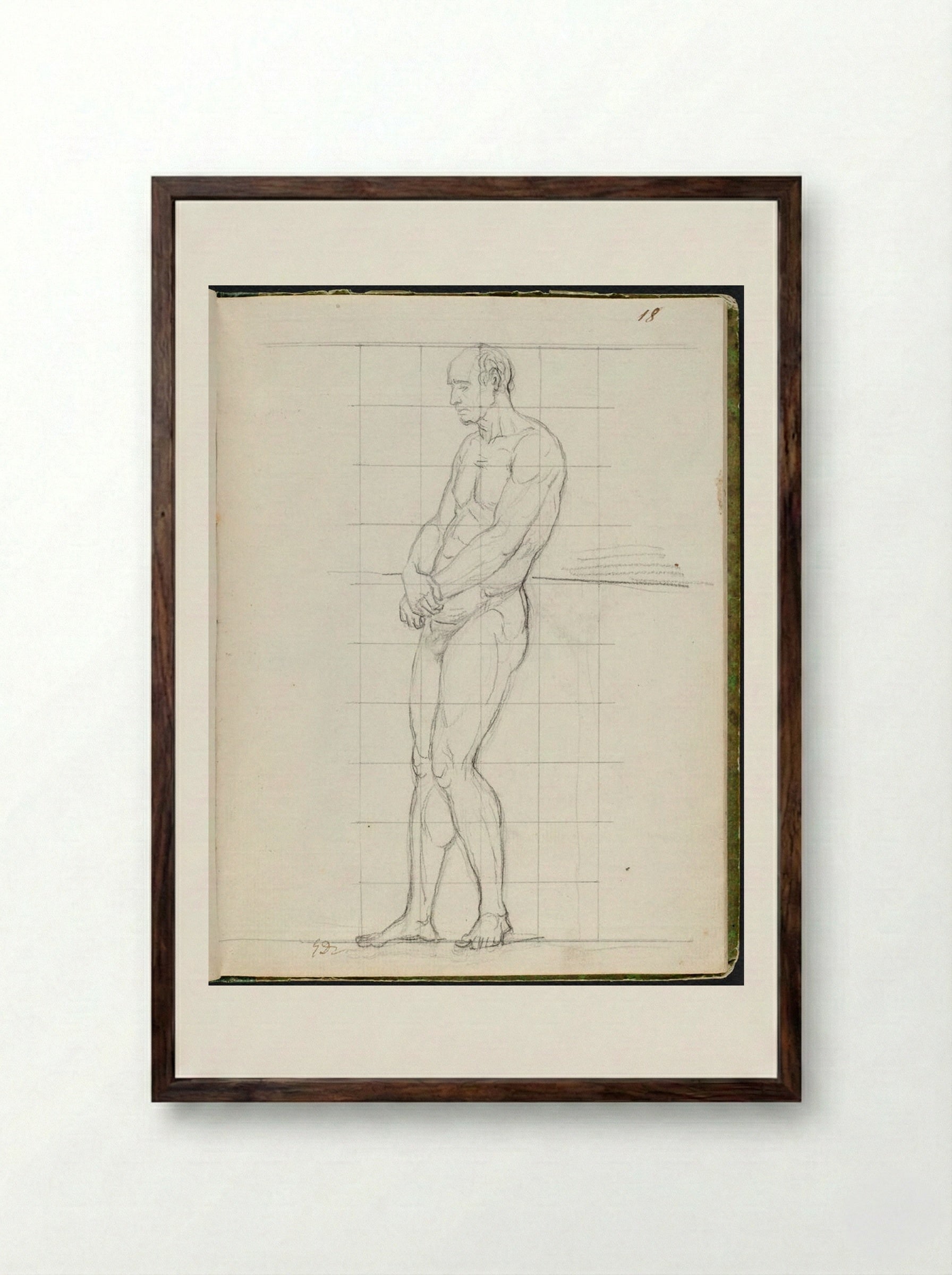 Nude Study of Cardinal Caprara - Jacques-Louis David - Framed Print Dark Wood
