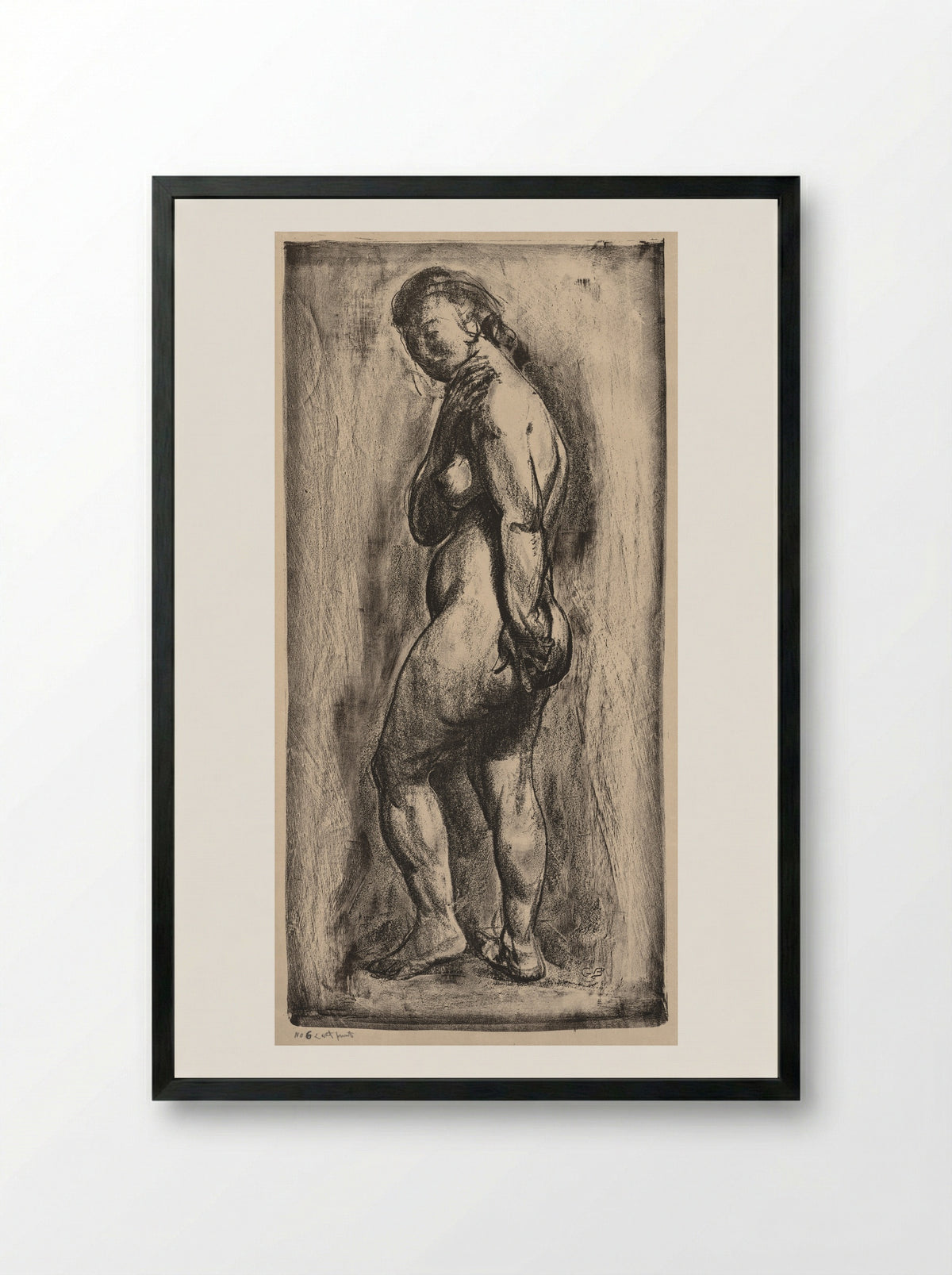 Nude Woman Standing, Side View - George Bellows - Framed Print Black