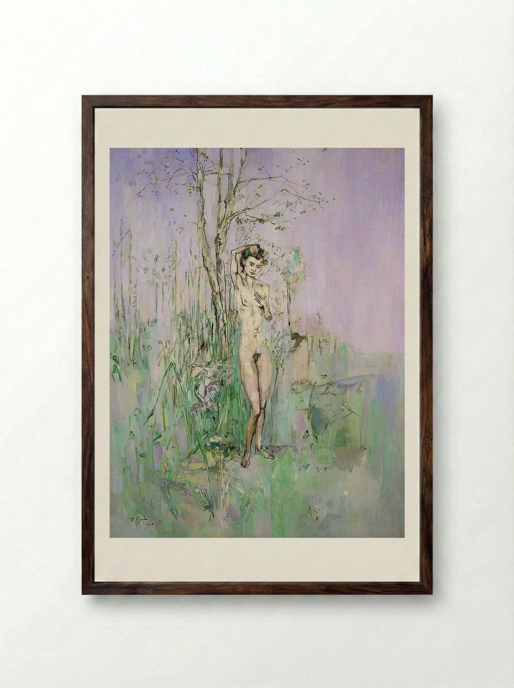 Nude Woman in Landscape - Francis Gruber - Framed Print Dark Wood