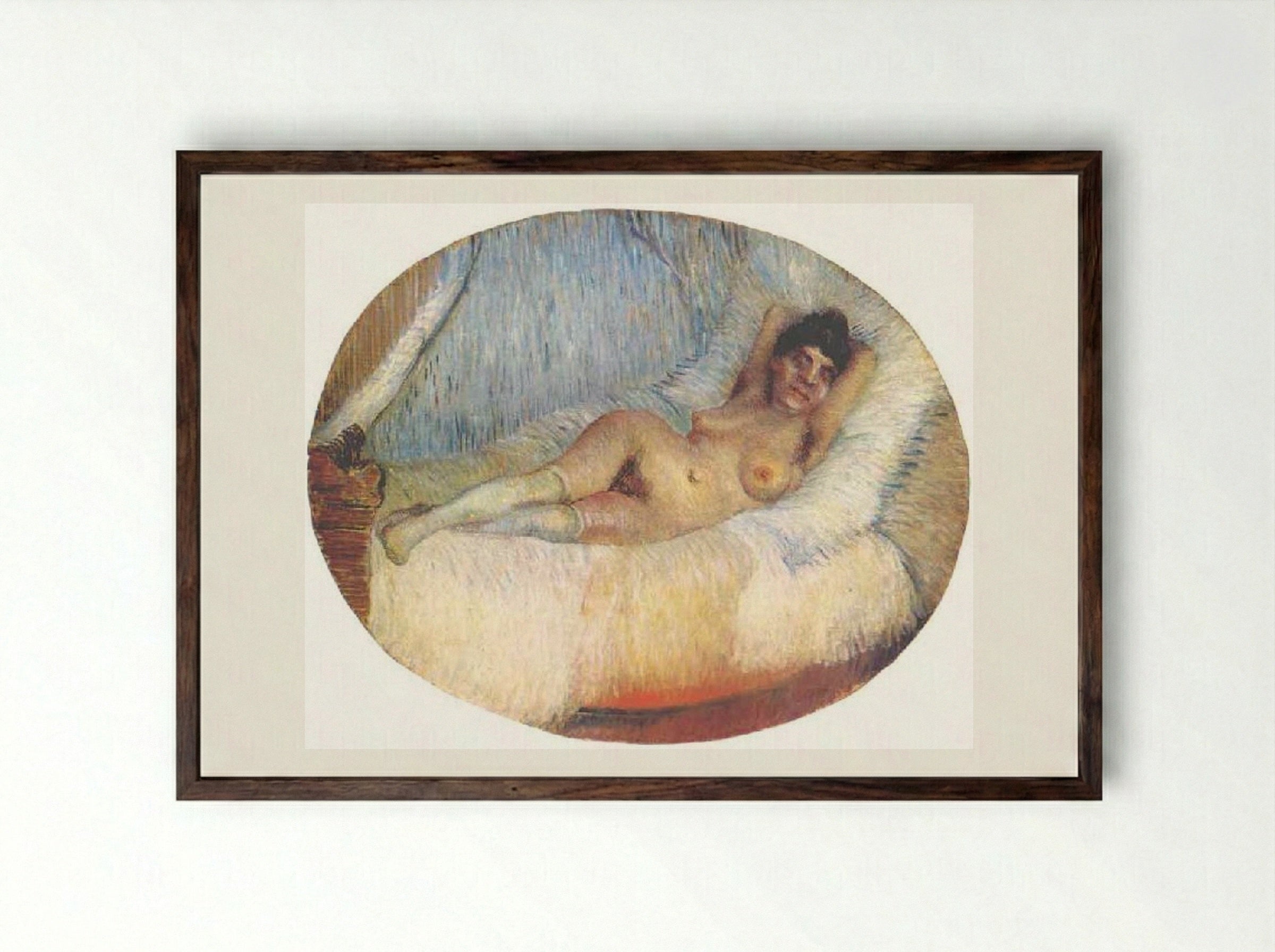 Nude Woman on a Bed - Vincent van Gogh - Framed Print Dark Wood