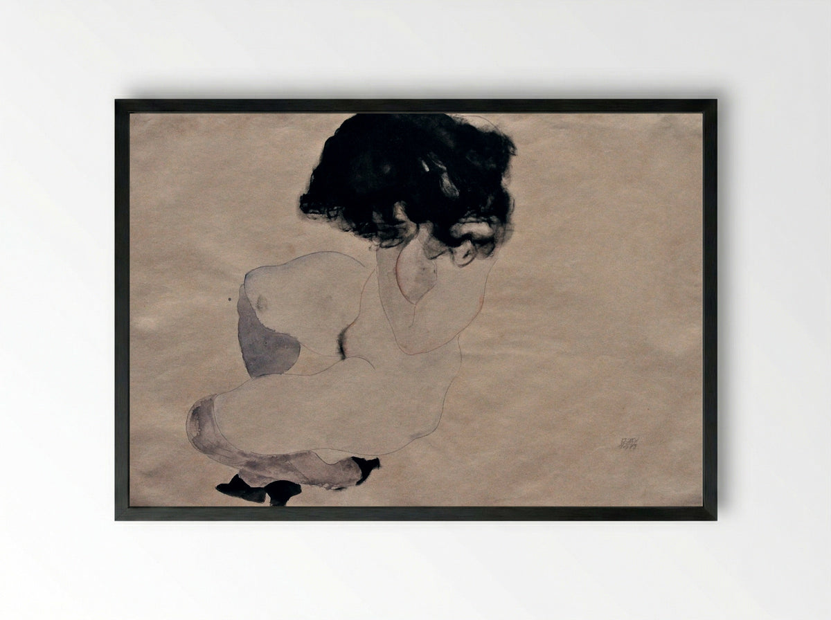 Nude in Black Stockings - Egon Schiele - Framed Print Black