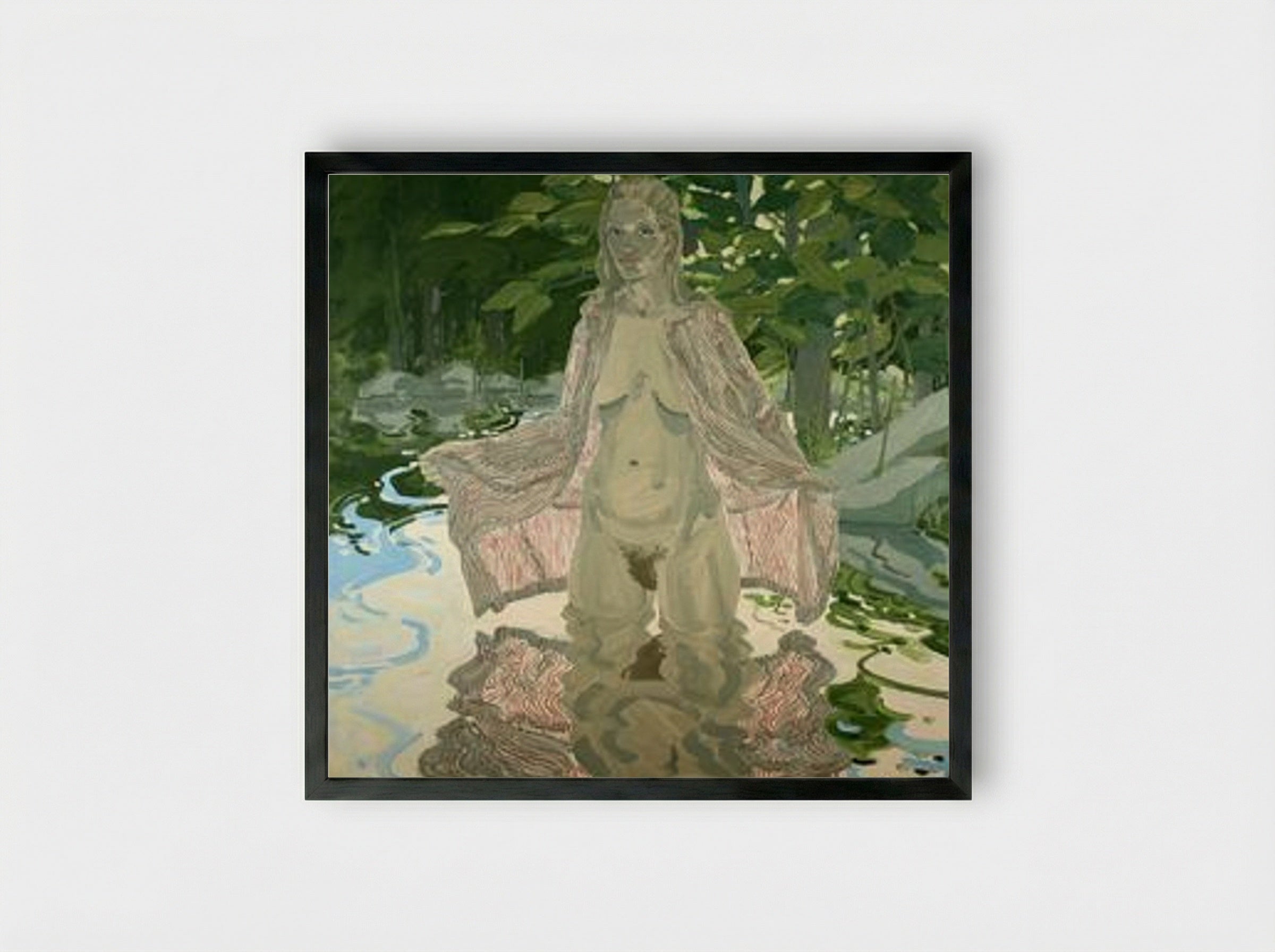 Nude in Striped Robe #2 - Neil Welliver - Framed Print Black
