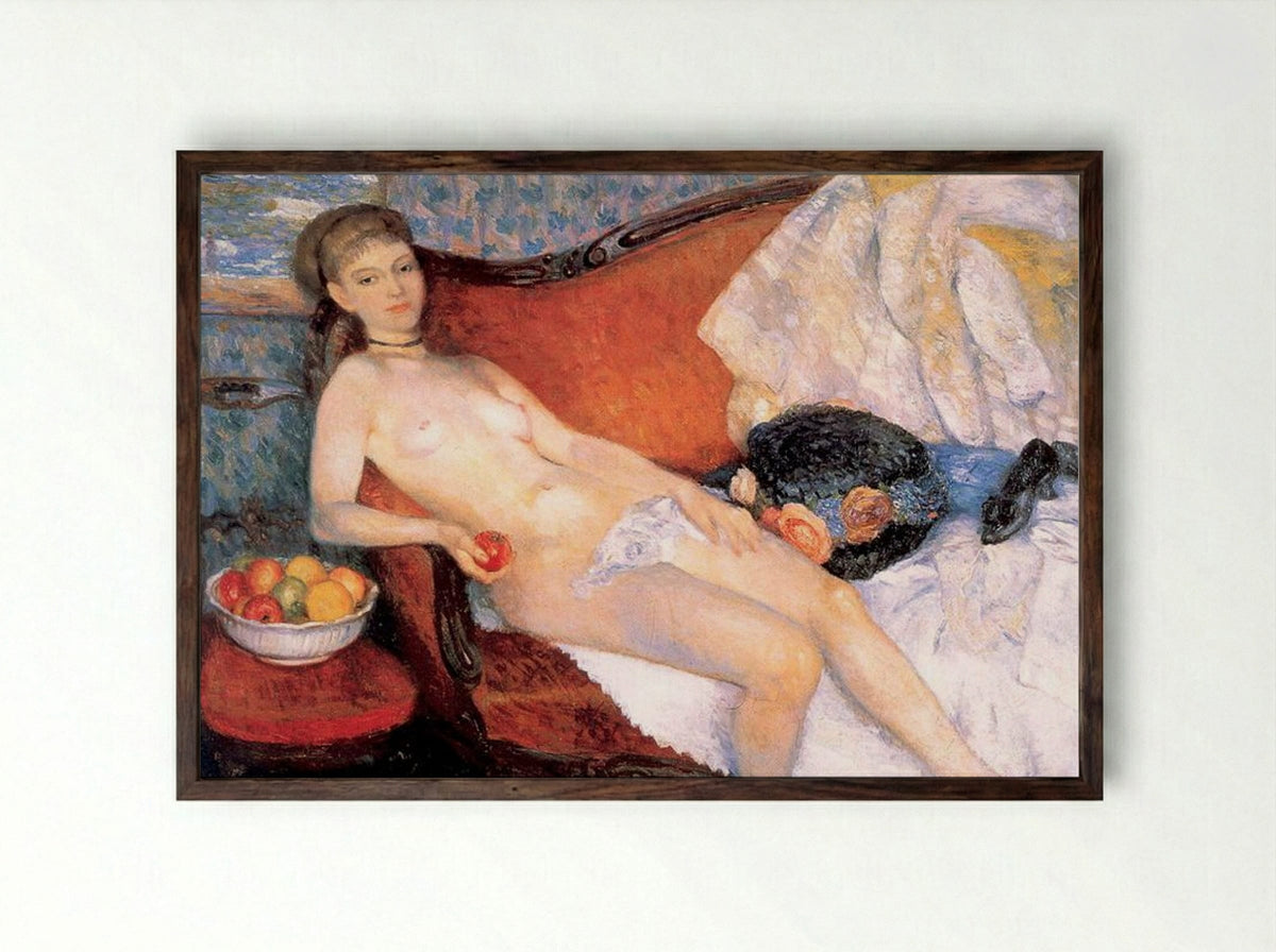 Nude with Apple - William James Glackens - Framed Print Dark Wood